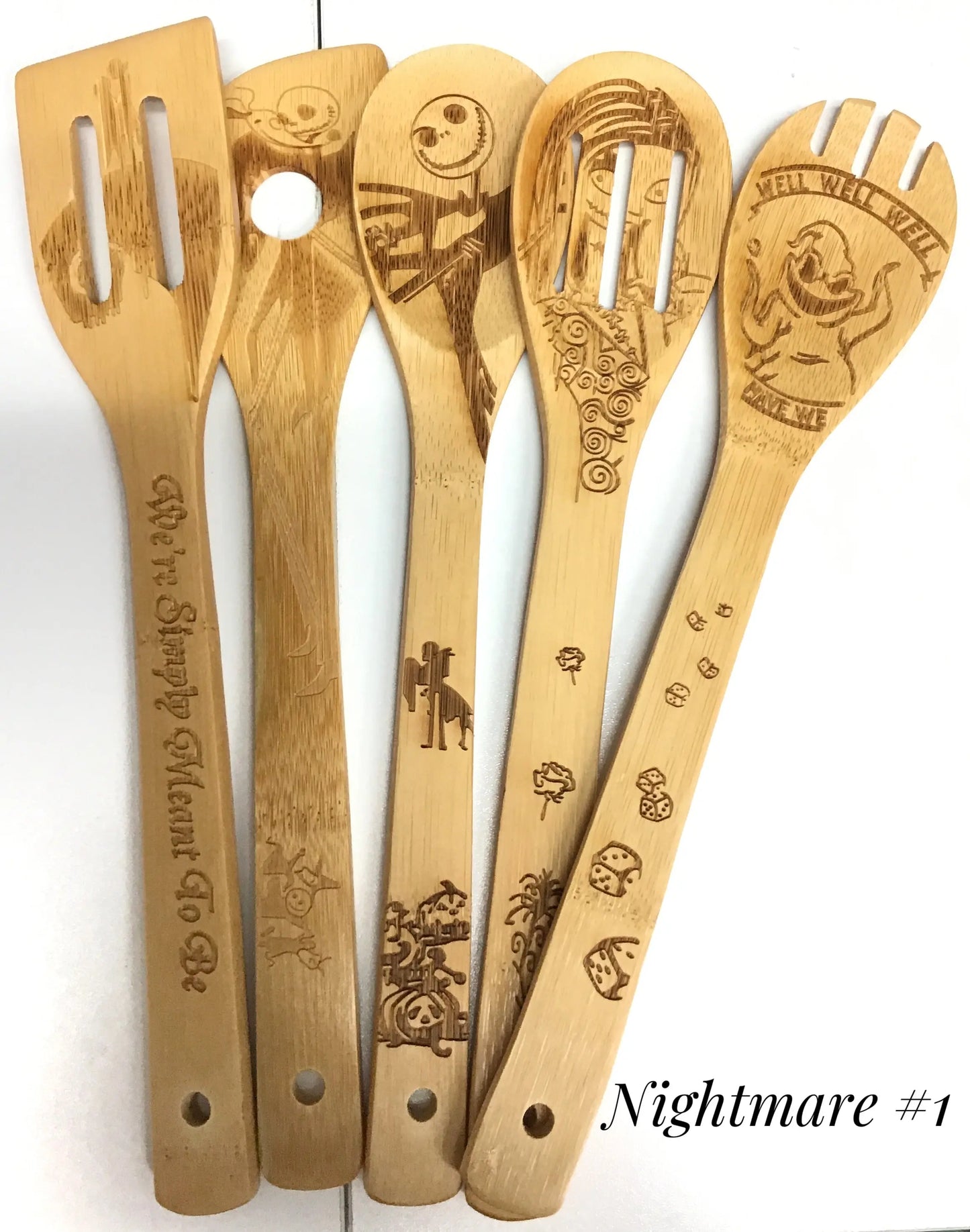 Etched 5 Piece Wooden Kitchen Utensil Sets (Multiple Characters)