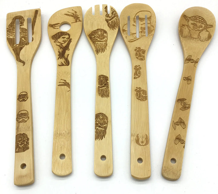 Etched 5 Piece Wooden Kitchen Utensil Sets (Multiple Characters)