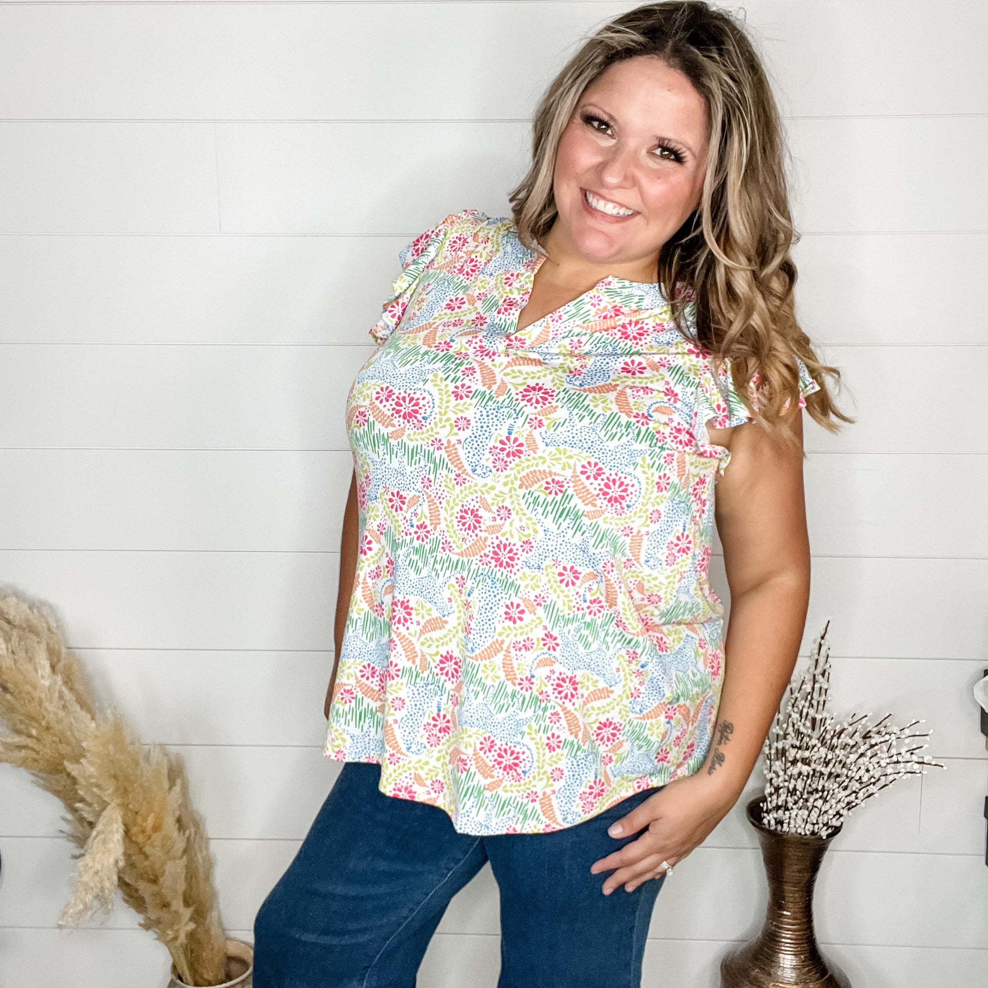 "Everglade" Ruffle Cap Sleeve