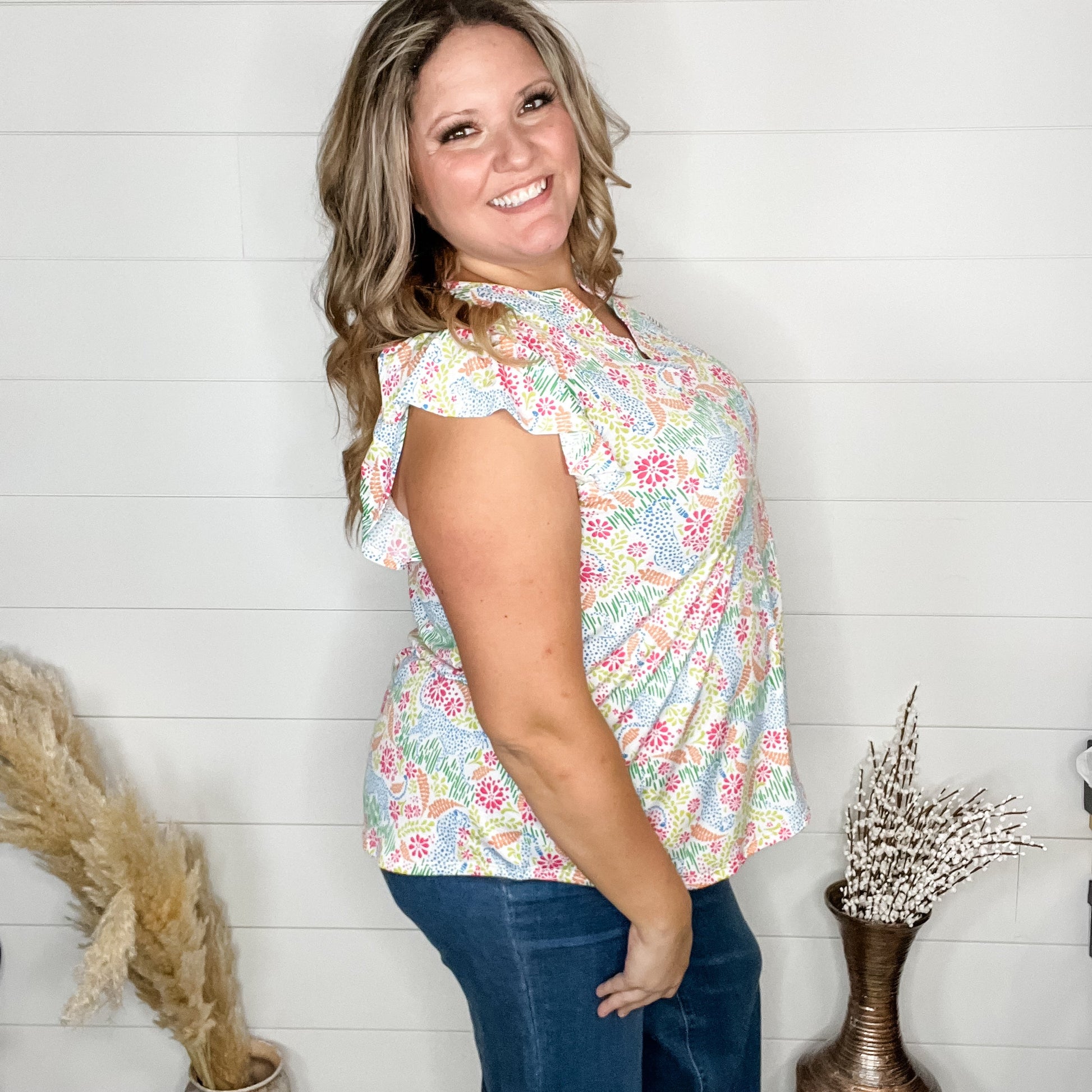 "Everglade" Ruffle Cap Sleeve