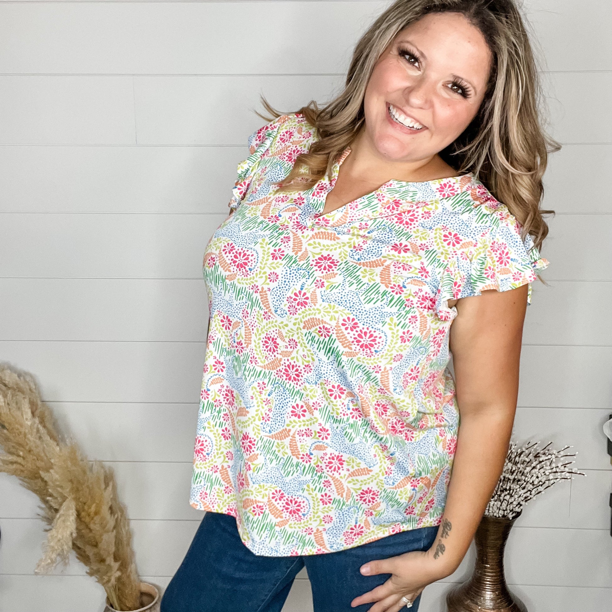 "Everglade" Ruffle Cap Sleeve