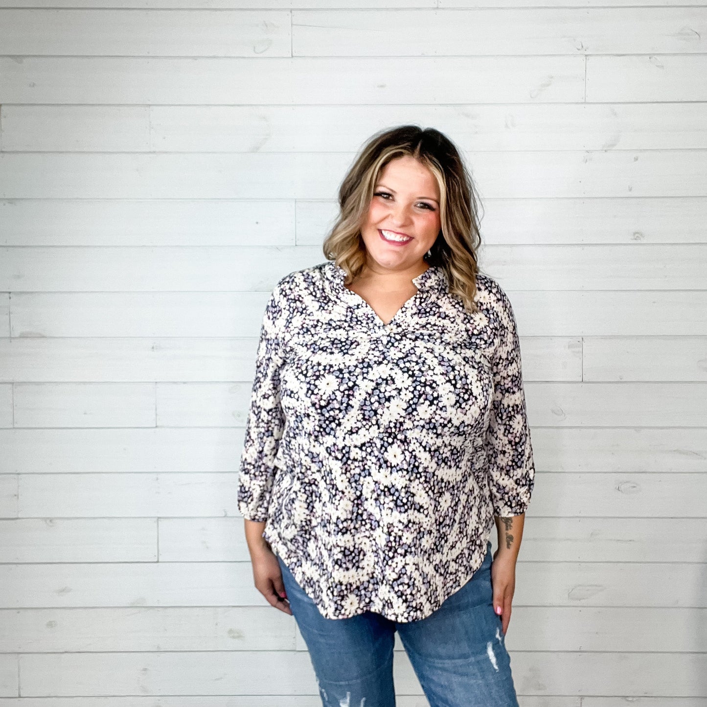 "Everything Has Changed" Floral Lizzy 3/4 Sleeve Split Neck