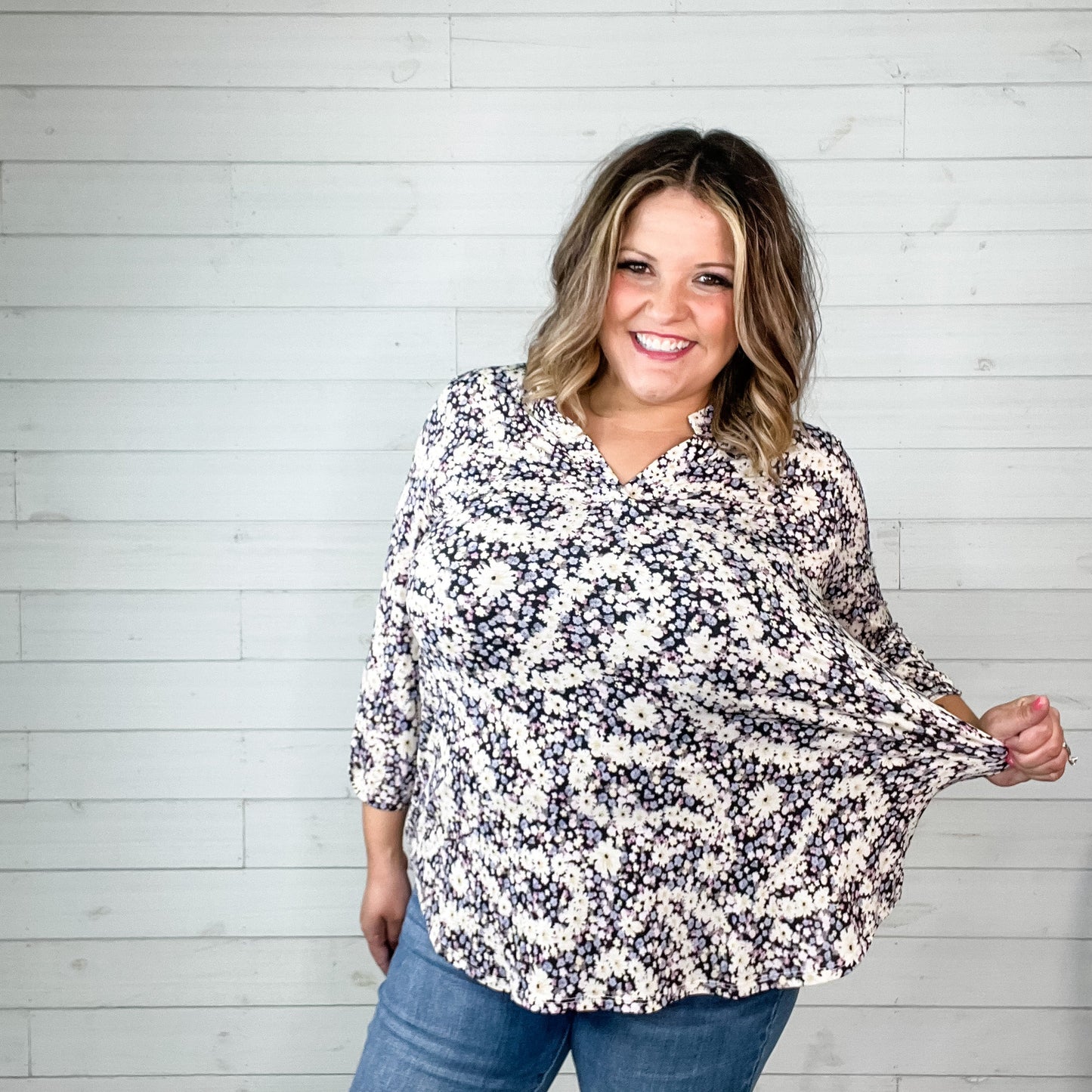 "Everything Has Changed" Floral Lizzy 3/4 Sleeve Split Neck
