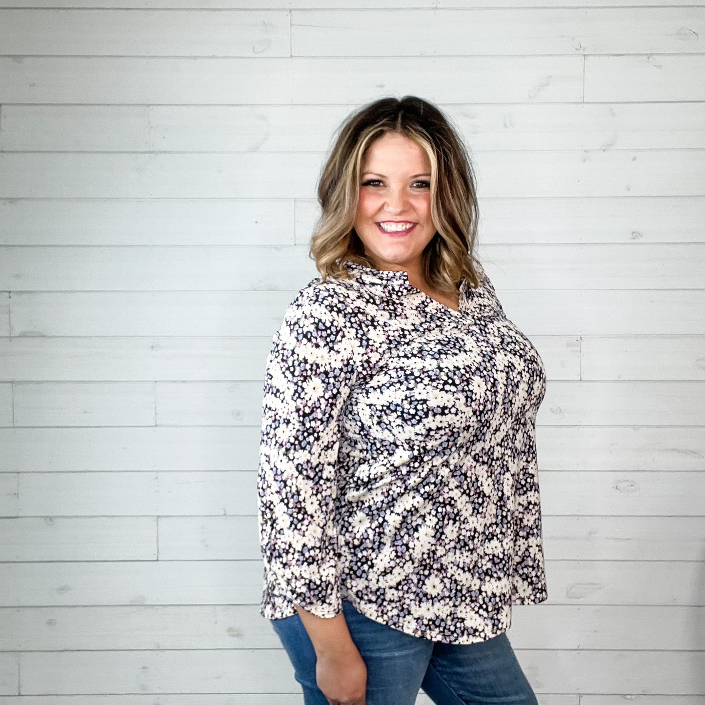 "Everything Has Changed" Floral Lizzy 3/4 Sleeve Split Neck