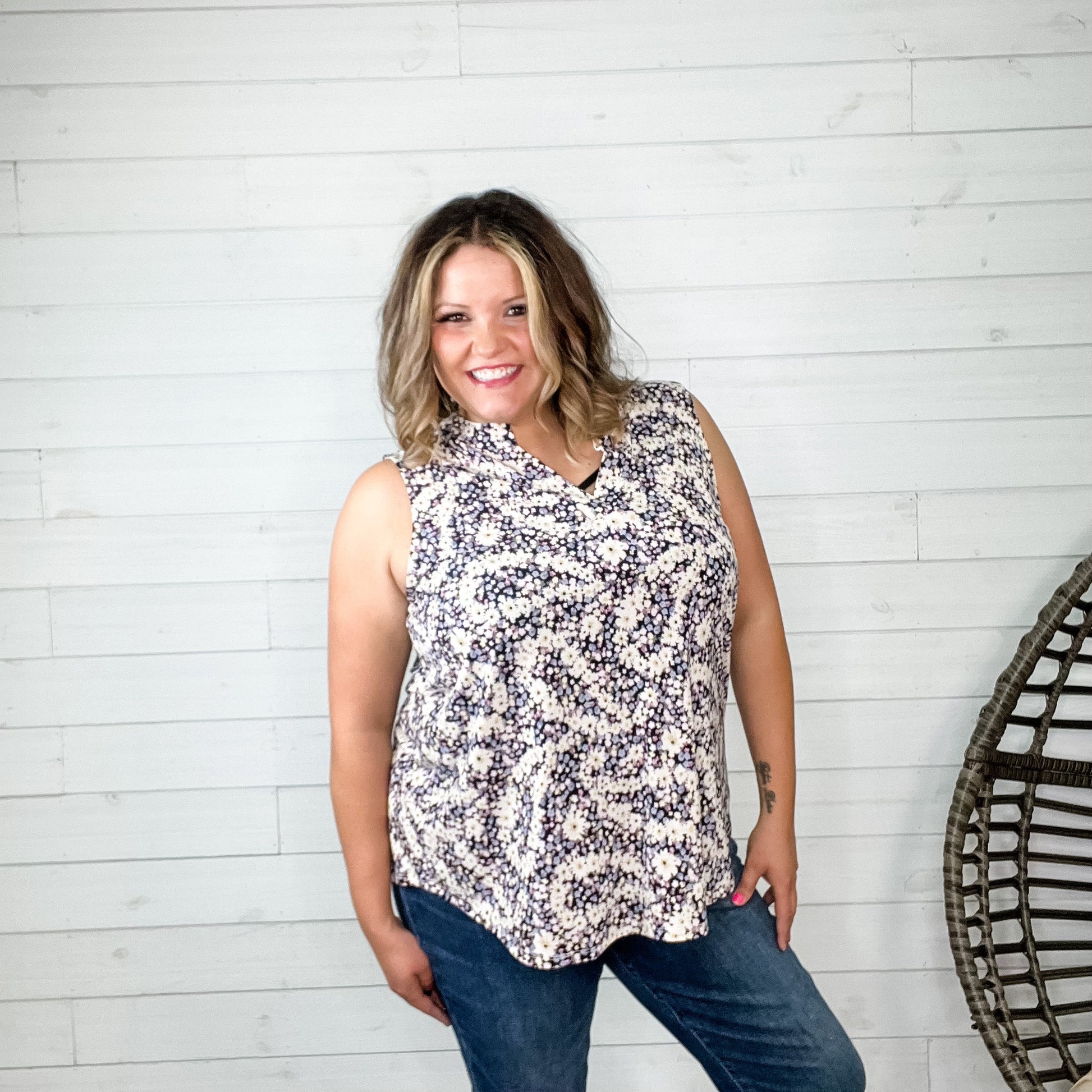 "Everything Has Changed" Floral Sleeveless Split Neck