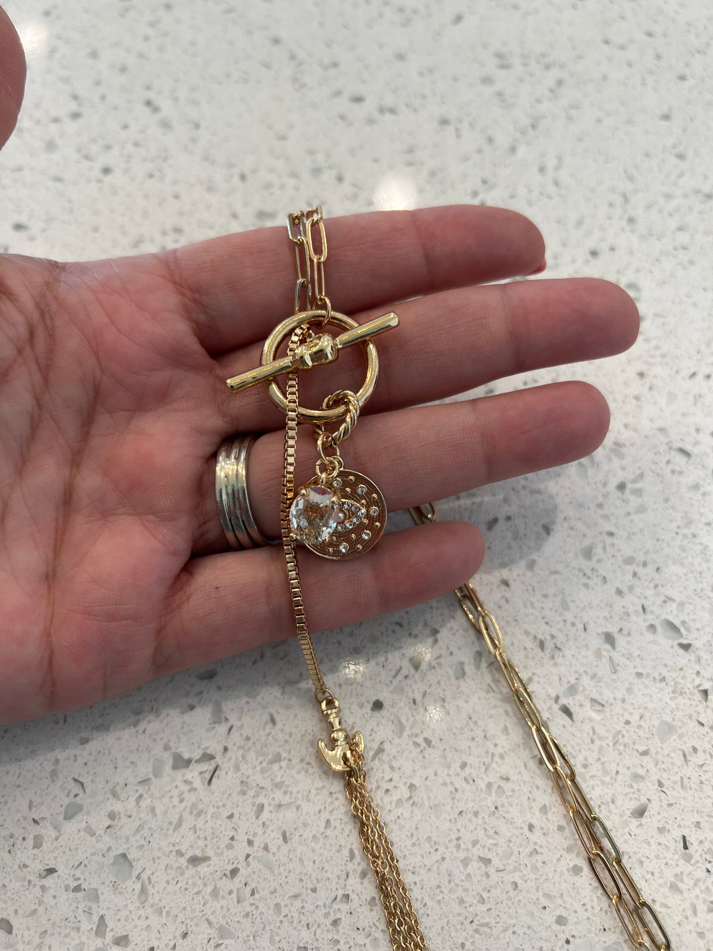"Evita" Necklace with Anchor and Evil Eye Detail