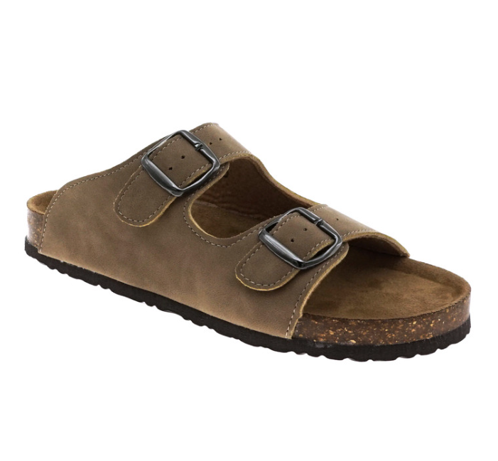 Faux Suede Double Buckle Inspired Sandals (Taupe)