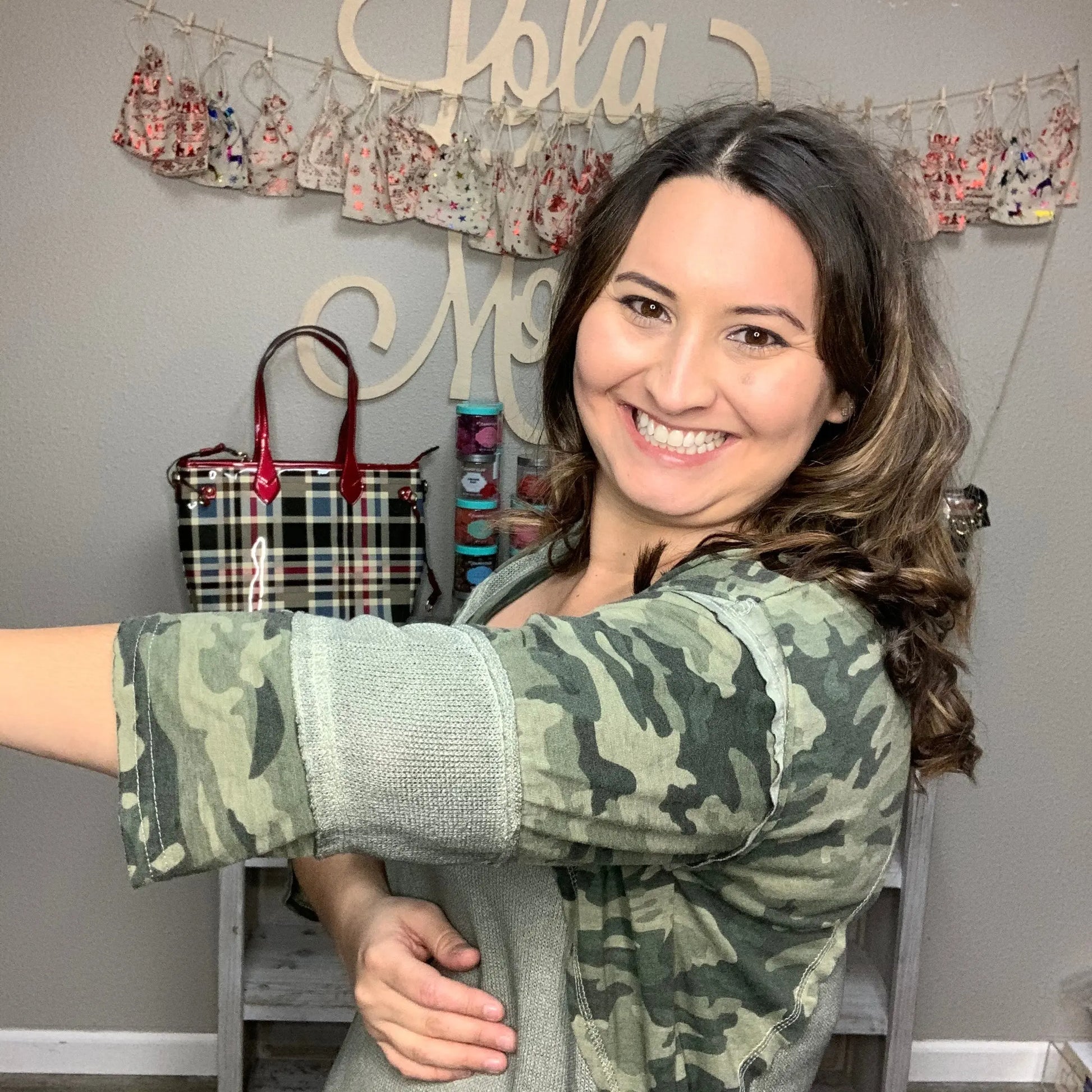 "Fearless" 3/4 Sleeve Camo Top