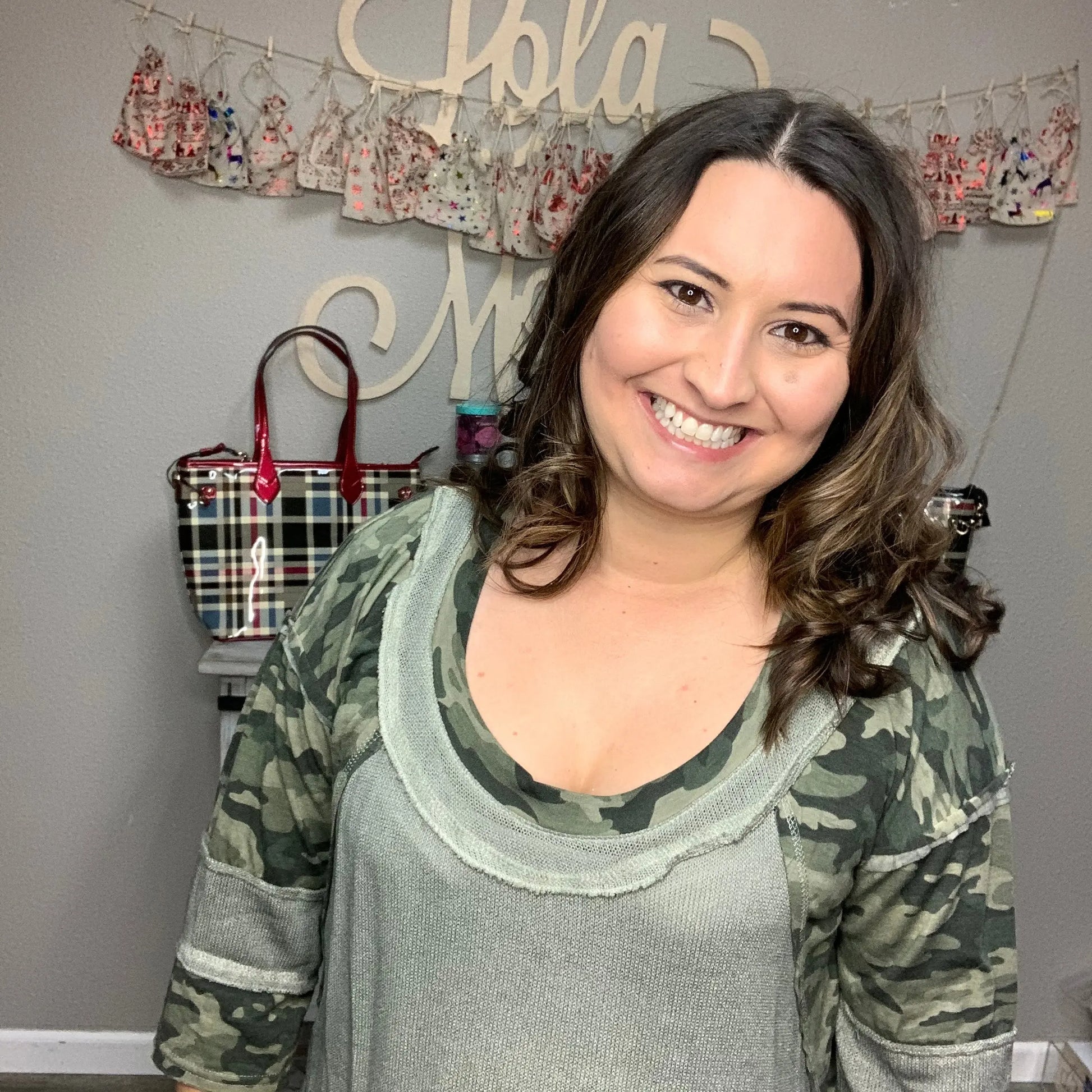 "Fearless" 3/4 Sleeve Camo Top