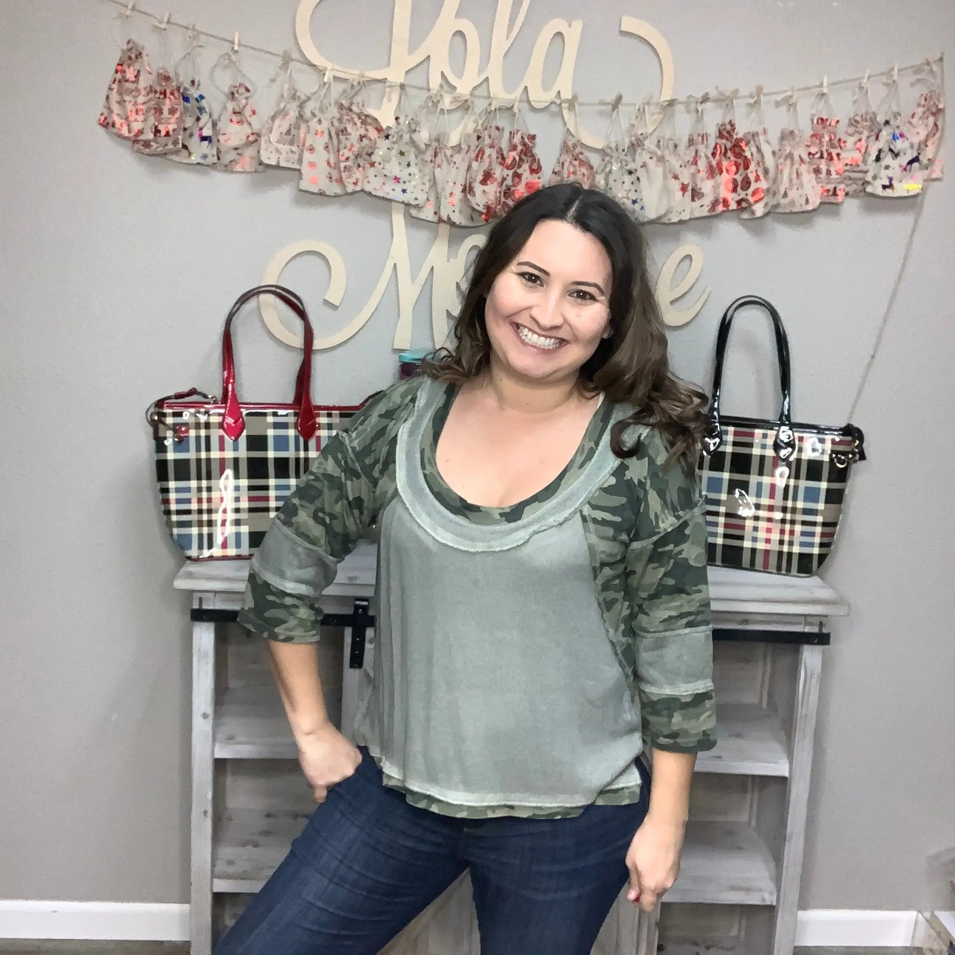 "Fearless" 3/4 Sleeve Camo Top