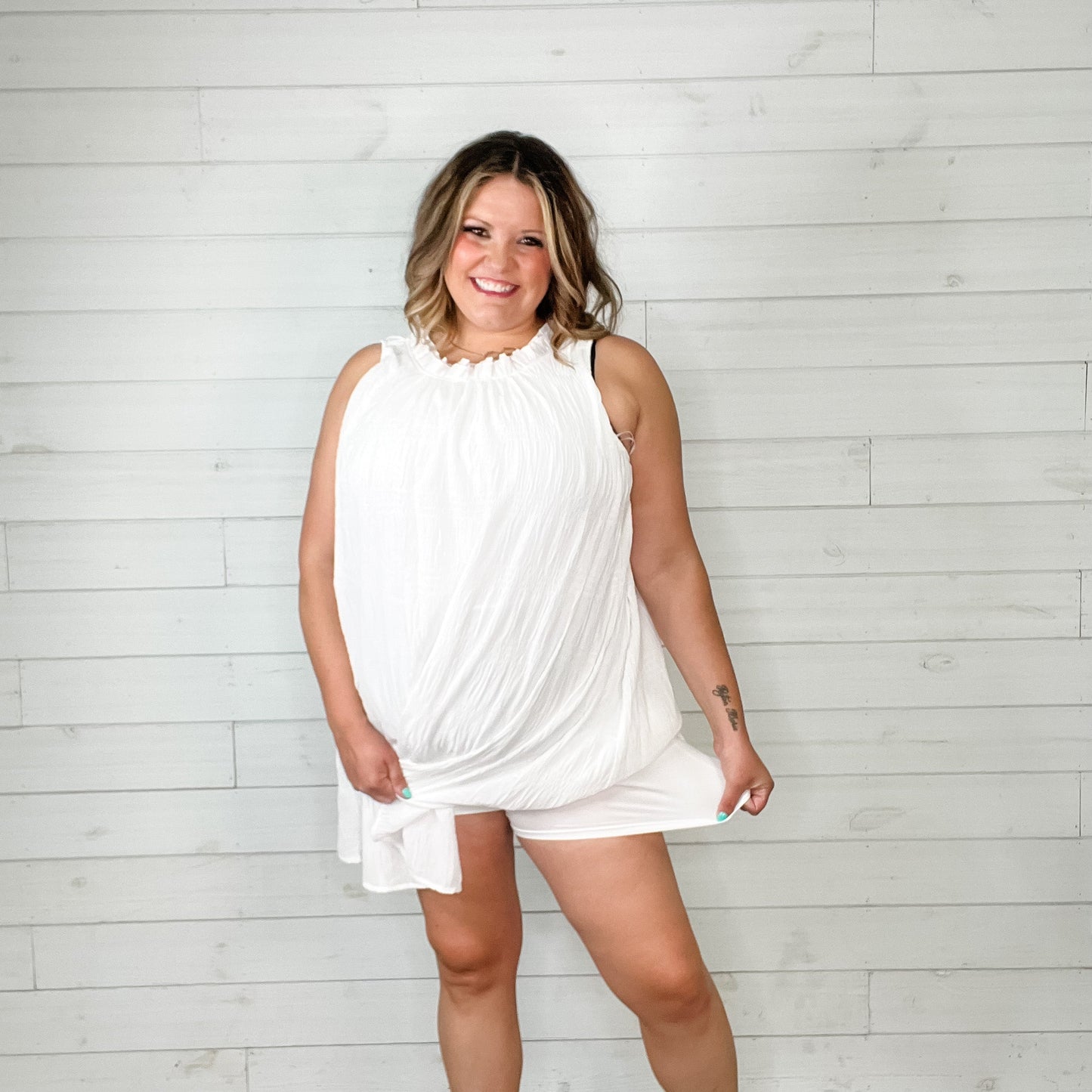 "Folklore" High Ruffle Collar Sleeveless Dress