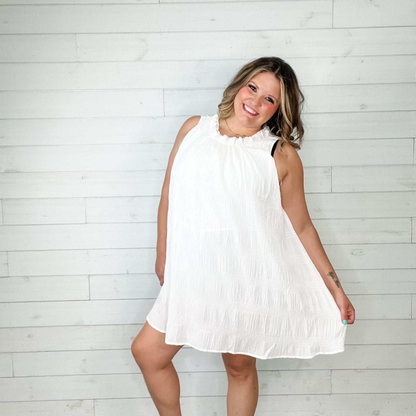 "Folklore" High Ruffle Collar Sleeveless Dress