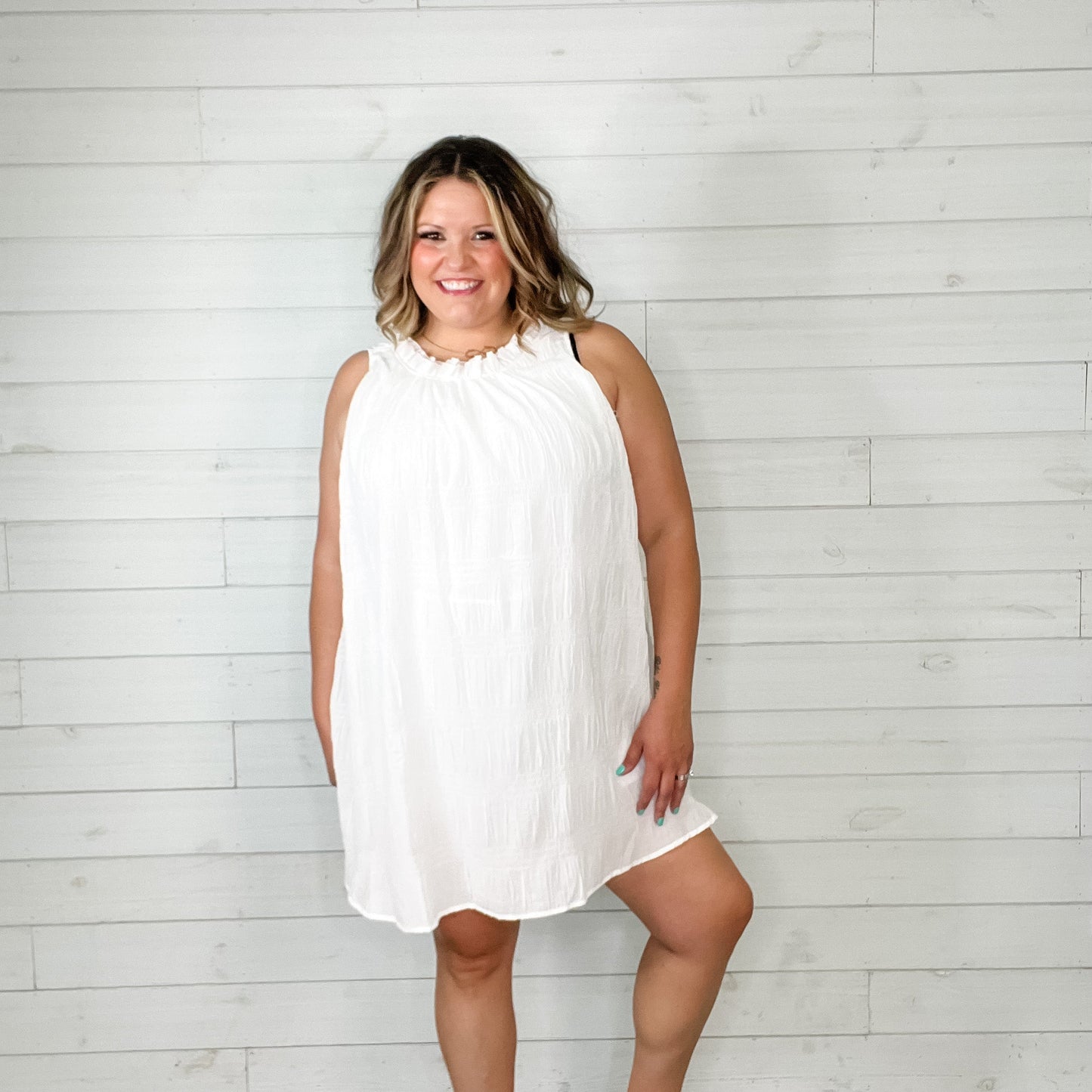"Folklore" High Ruffle Collar Sleeveless Dress