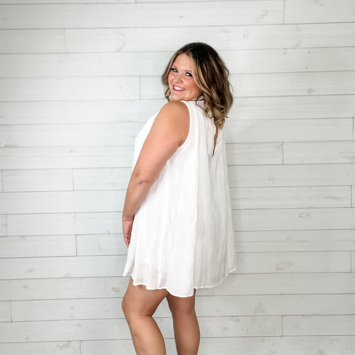 "Folklore" High Ruffle Collar Sleeveless Dress