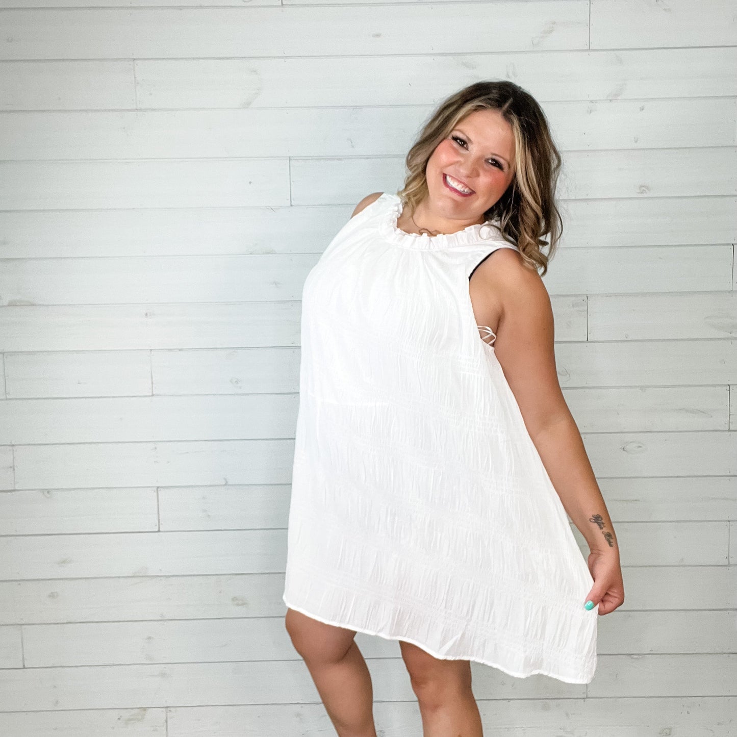 "Folklore" High Ruffle Collar Sleeveless Dress