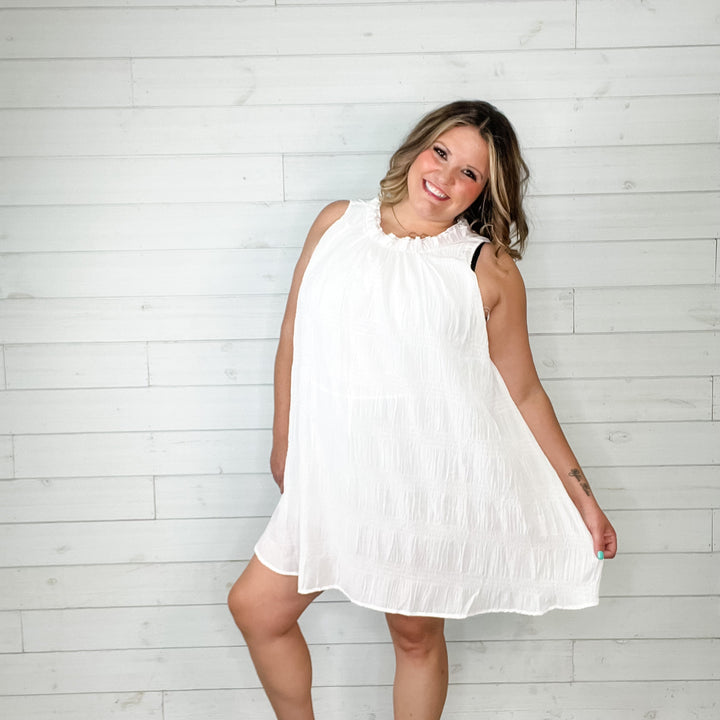 "Folklore" High Ruffle Collar Sleeveless Dress