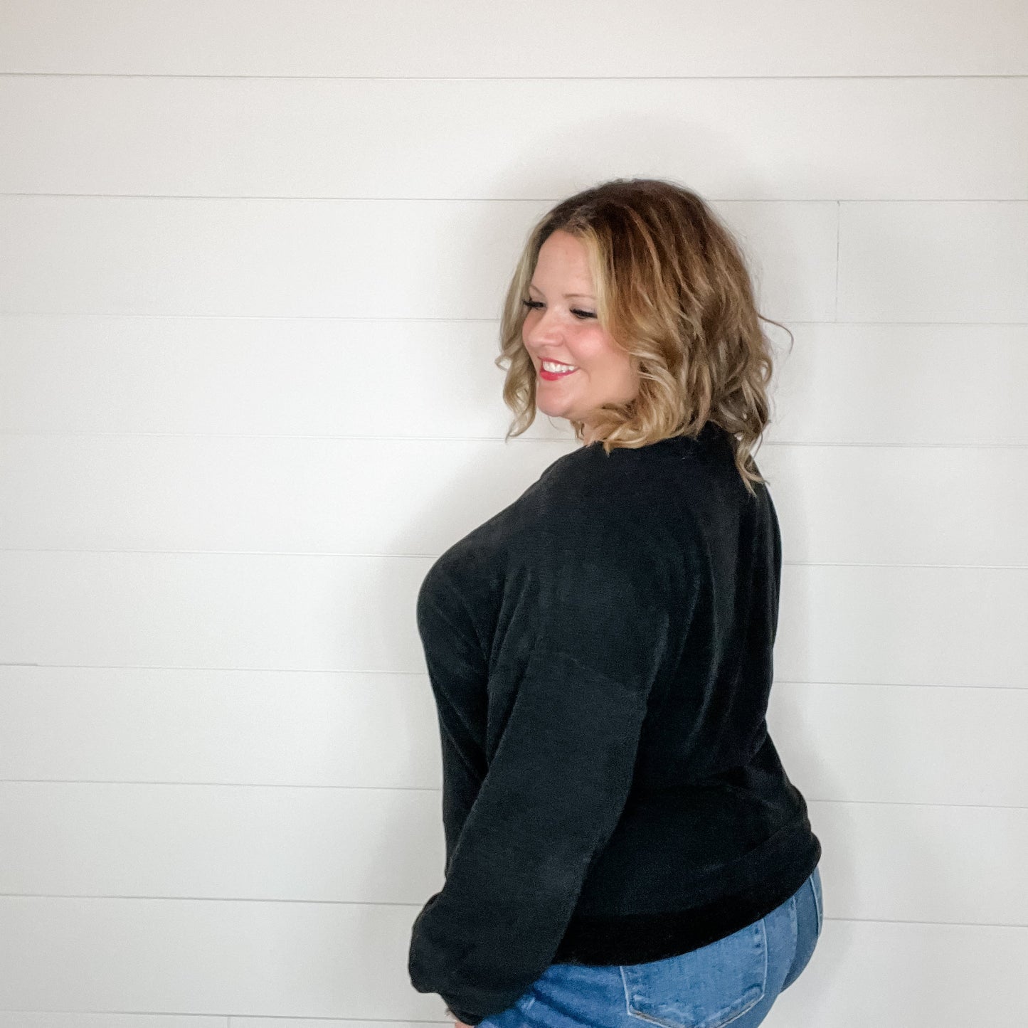 "Fool Me Once" Chenille V Neck Sweater (Black)