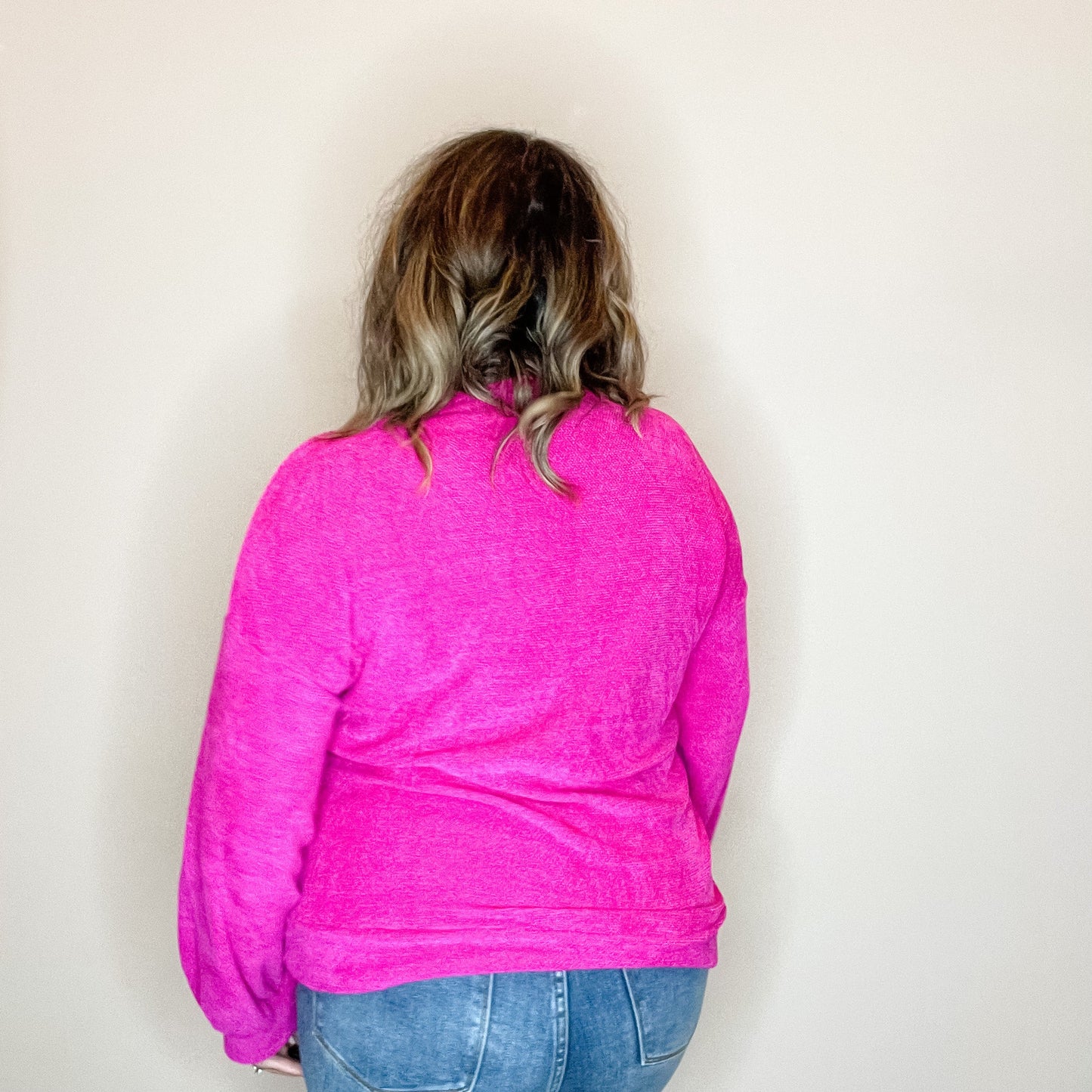 "Fool Me Once" Chenille V Neck Sweater (Fuchsia)