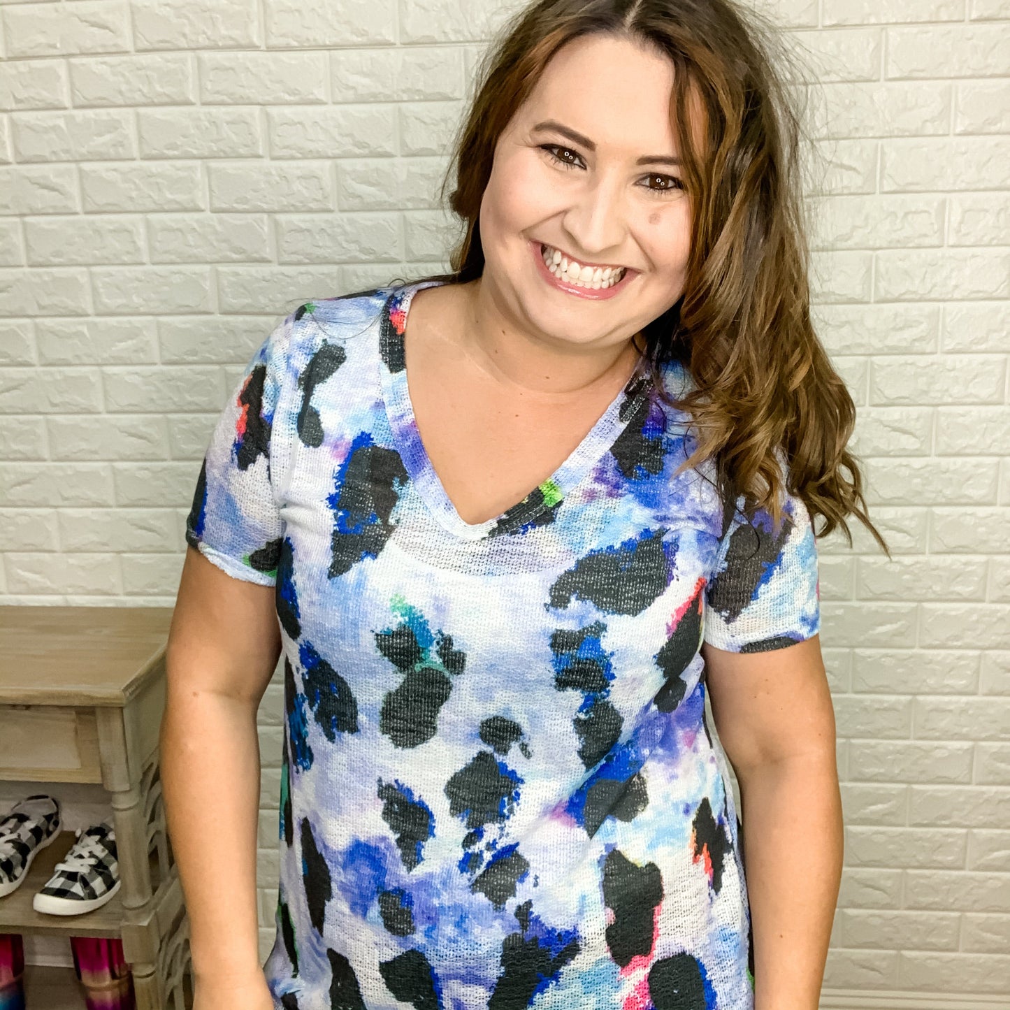 "Frankie" Oversized Lightweight Animal Print Deep U Neck Top