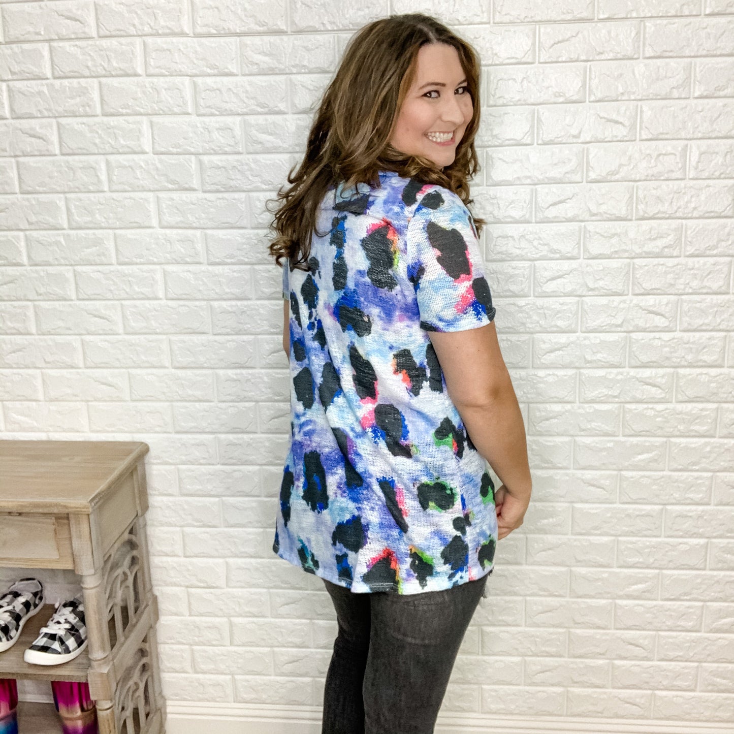 "Frankie" Oversized Lightweight Animal Print Deep U Neck Top