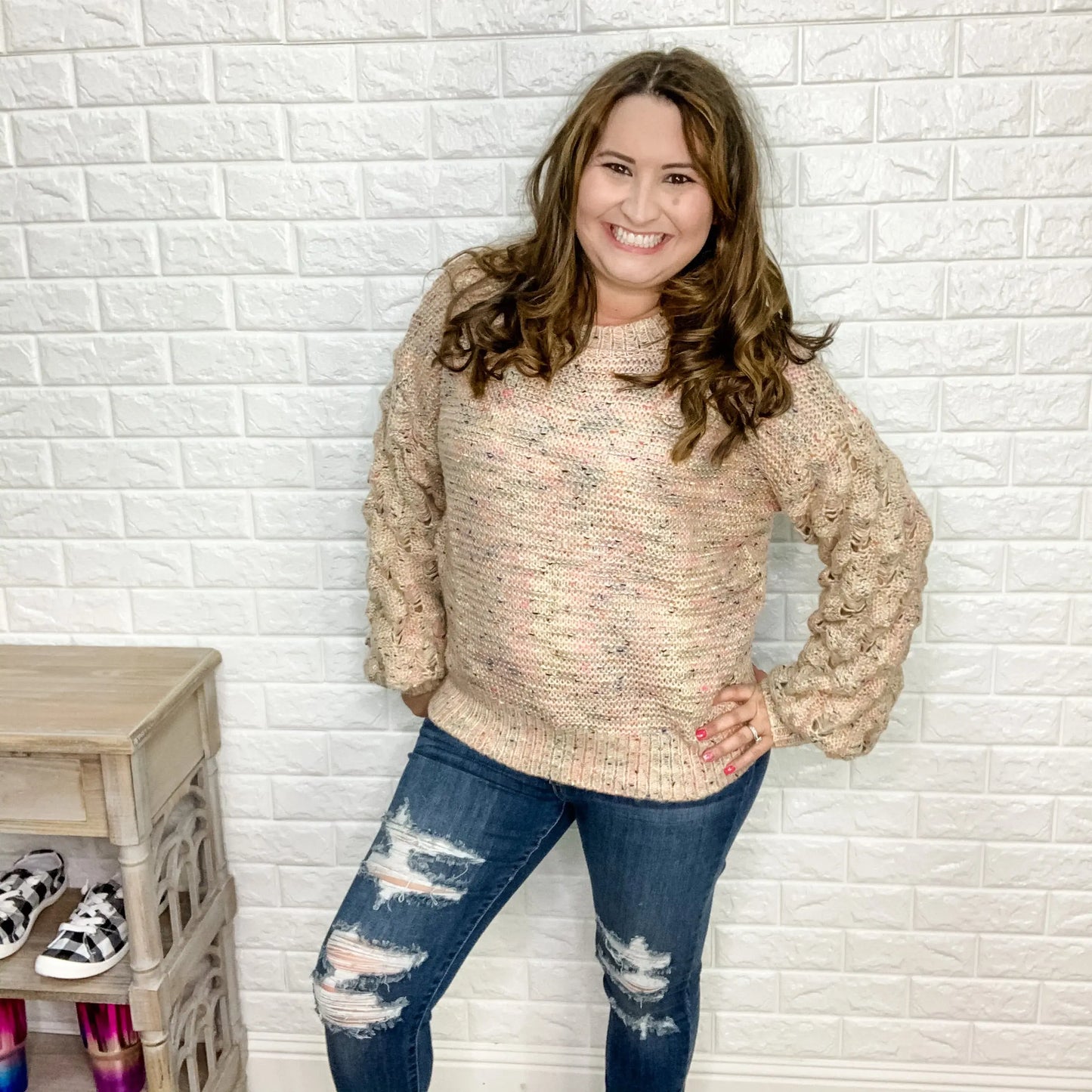 "Funfetti" Bubble Sleeve Sweater