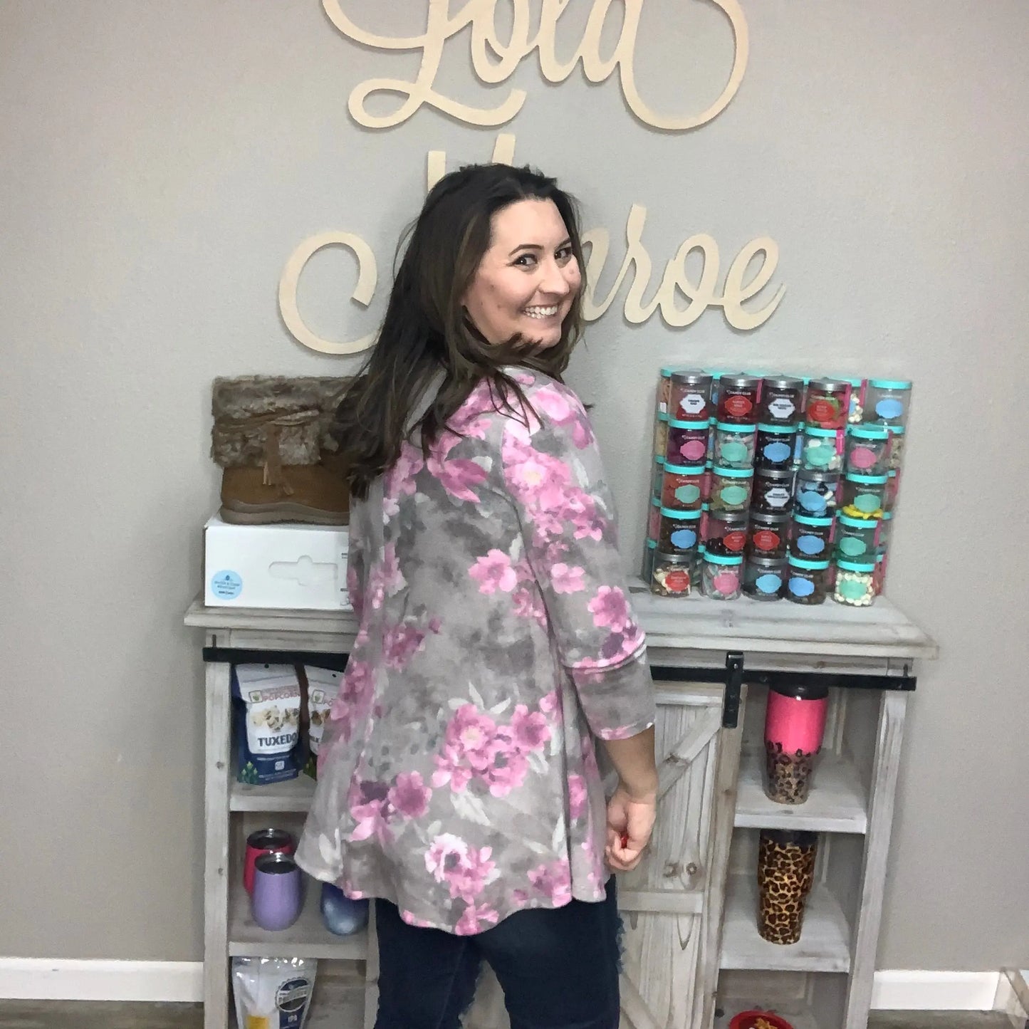 Fuzzy Floral 3/4 Sleeve Tunic Top