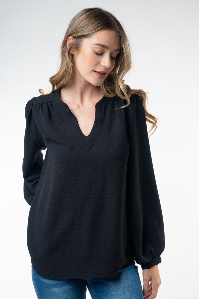 "Gamble" Long Sleeve Split Neck (Black)