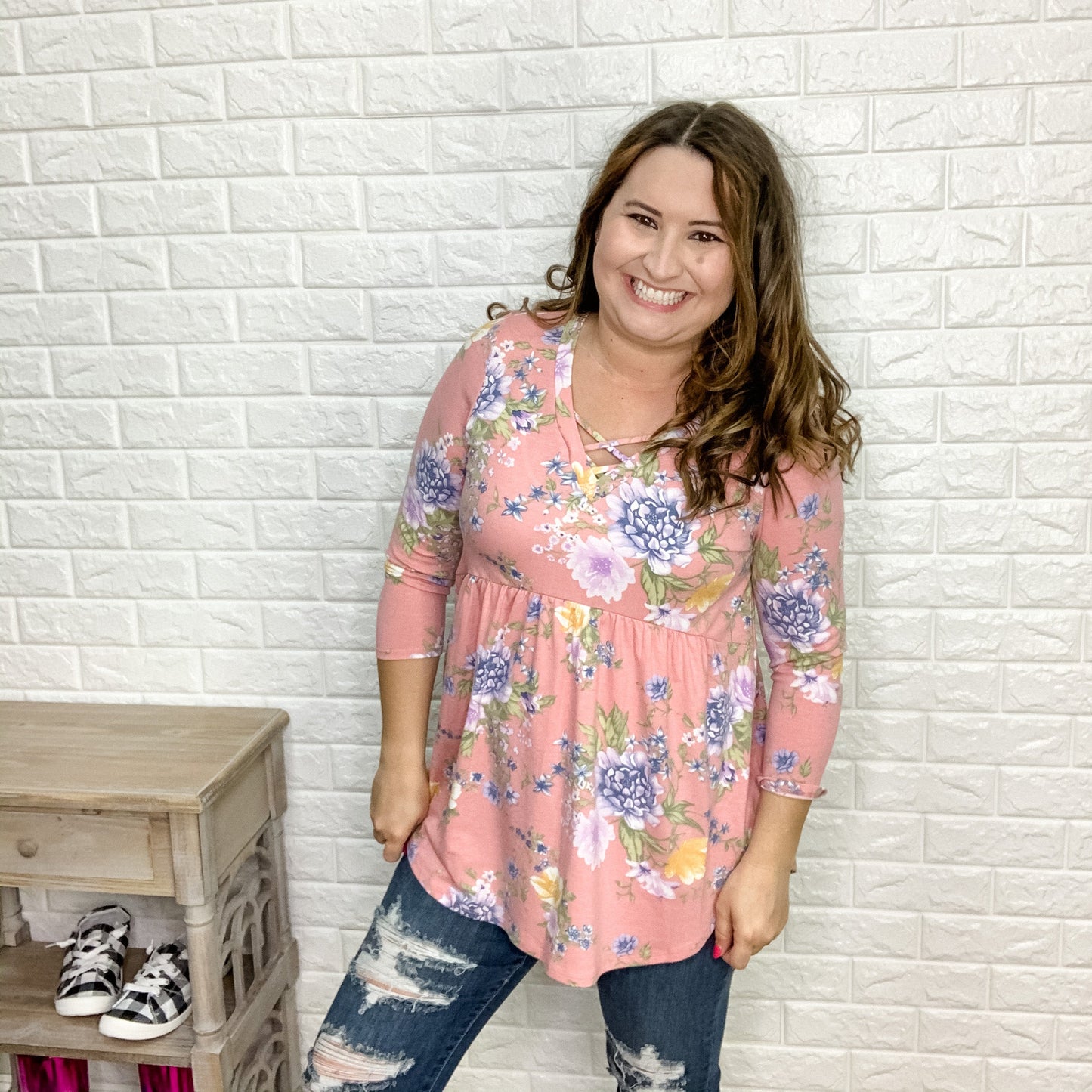 "Genevieve" Floral Babydoll Criss Cross