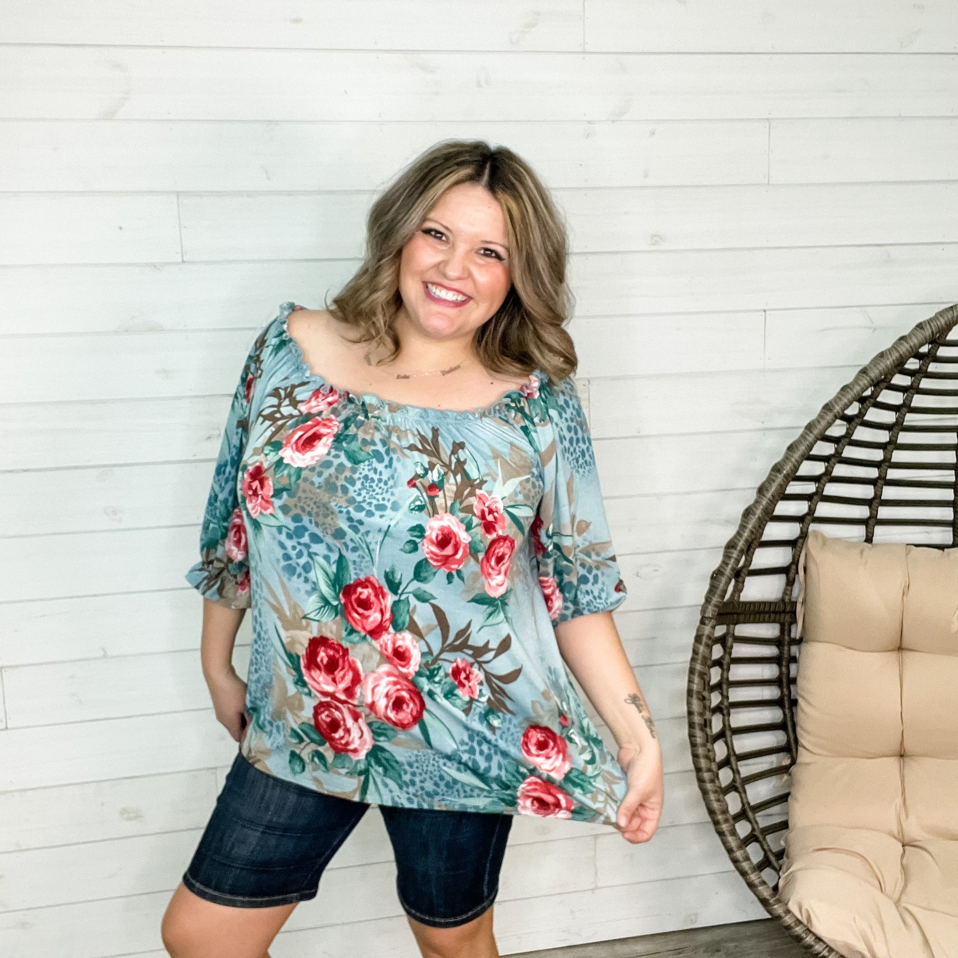 "Gia" Boho Off the Shoulder Floral and Animal Print