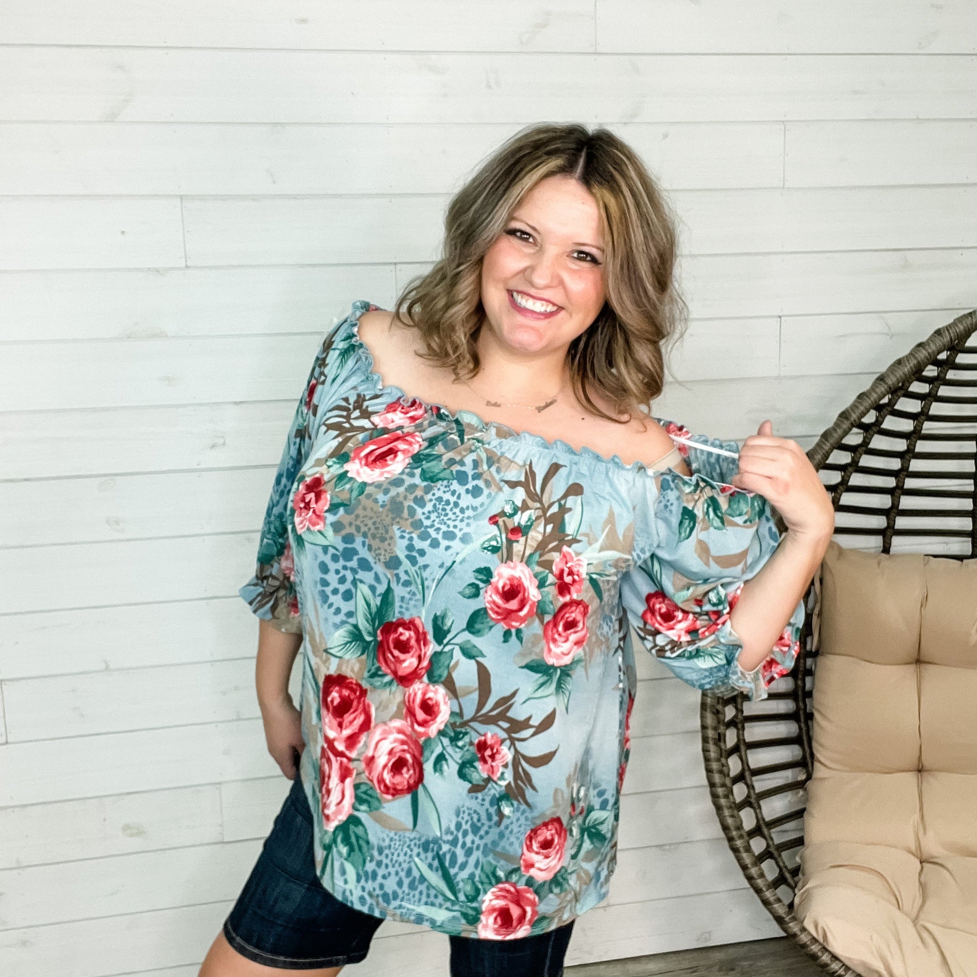 "Gia" Boho Off the Shoulder Floral and Animal Print