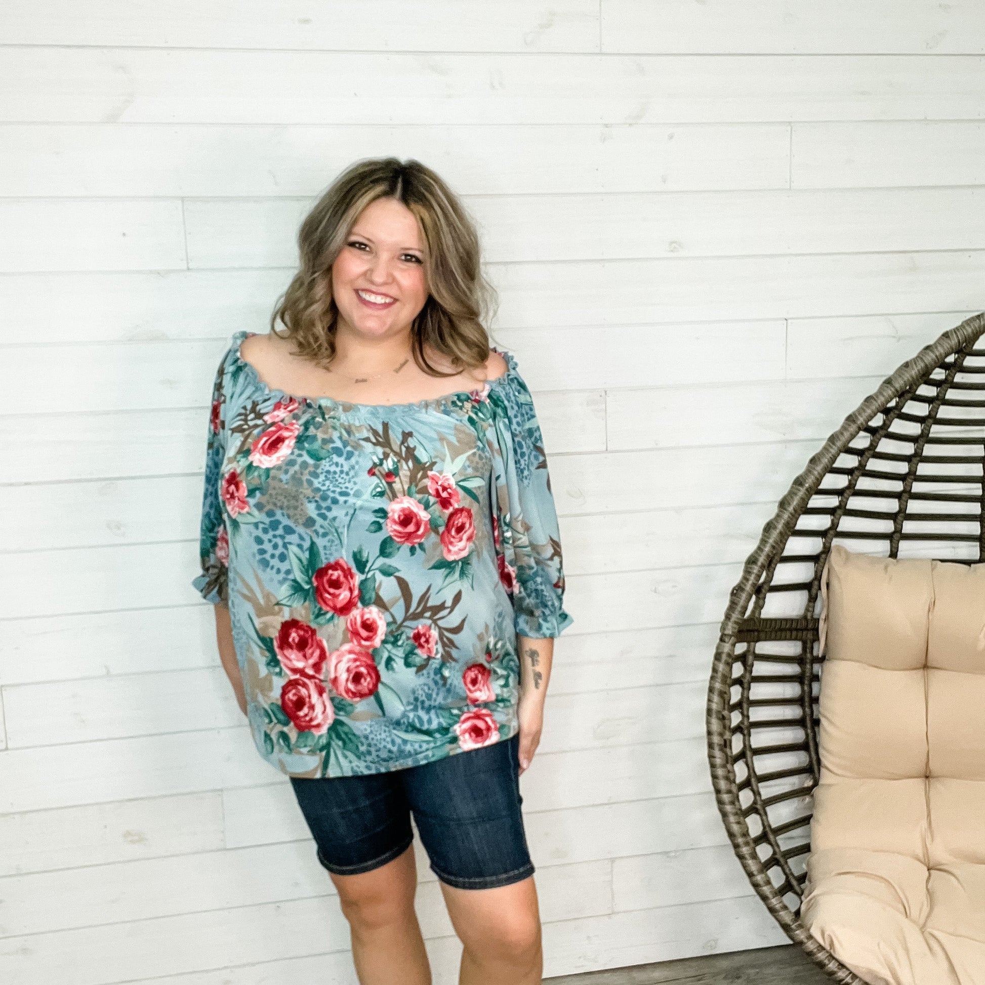 "Gia" Boho Off the Shoulder Floral and Animal Print