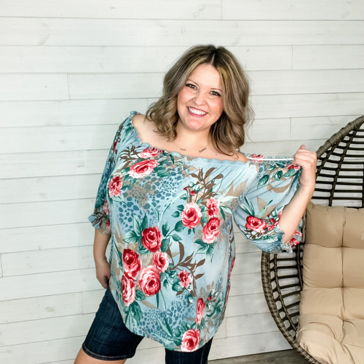 "Gia" Boho Off the Shoulder Floral and Animal Print