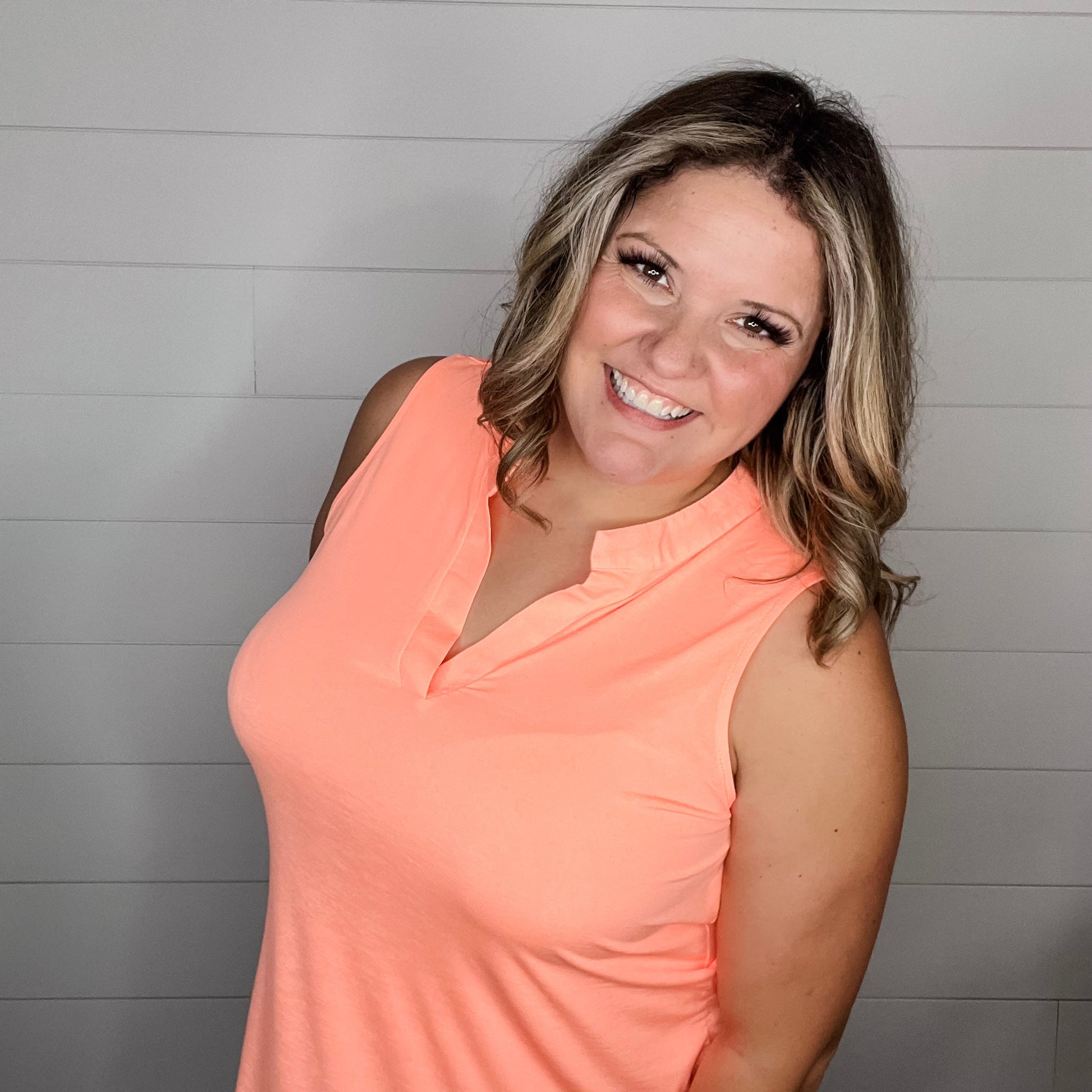 "Giddy" Solid Sleeveless Lizzy (Neon Orange)