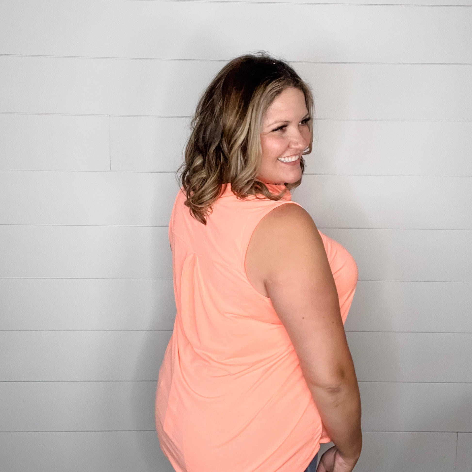 "Giddy" Solid Sleeveless Lizzy (Neon Orange)