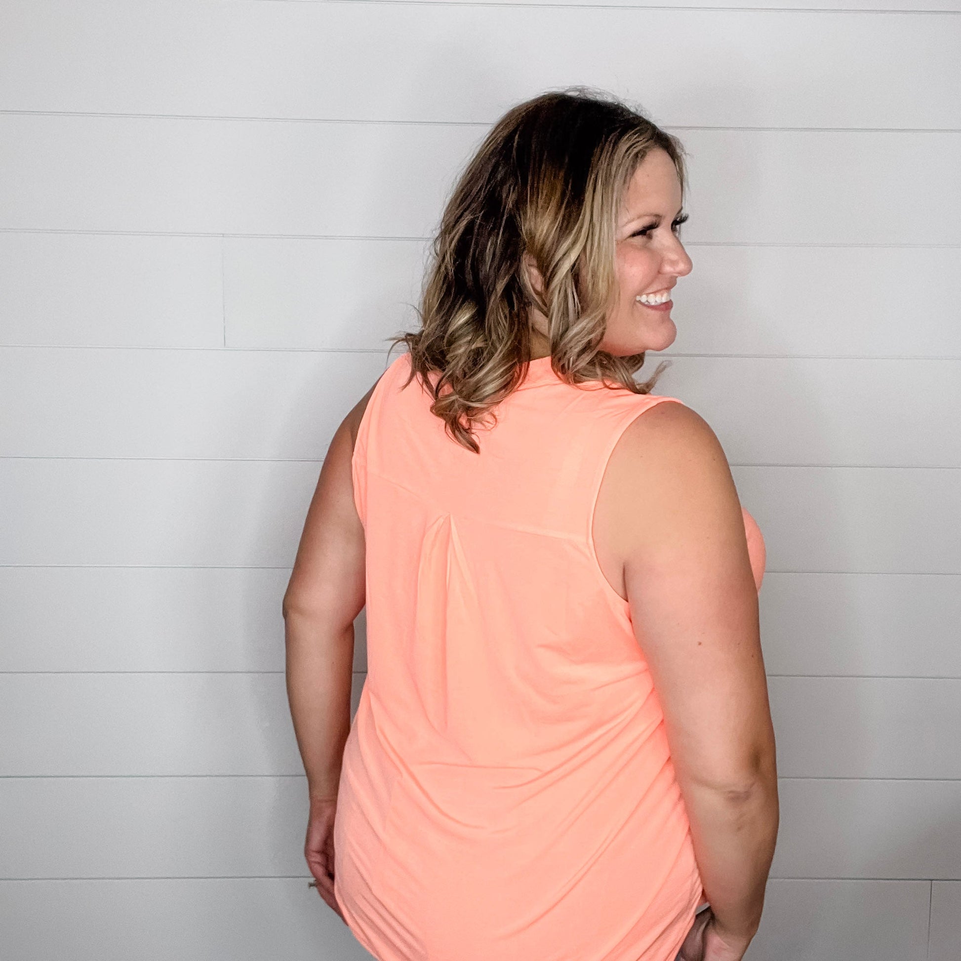 "Giddy" Solid Sleeveless Lizzy (Neon Orange)