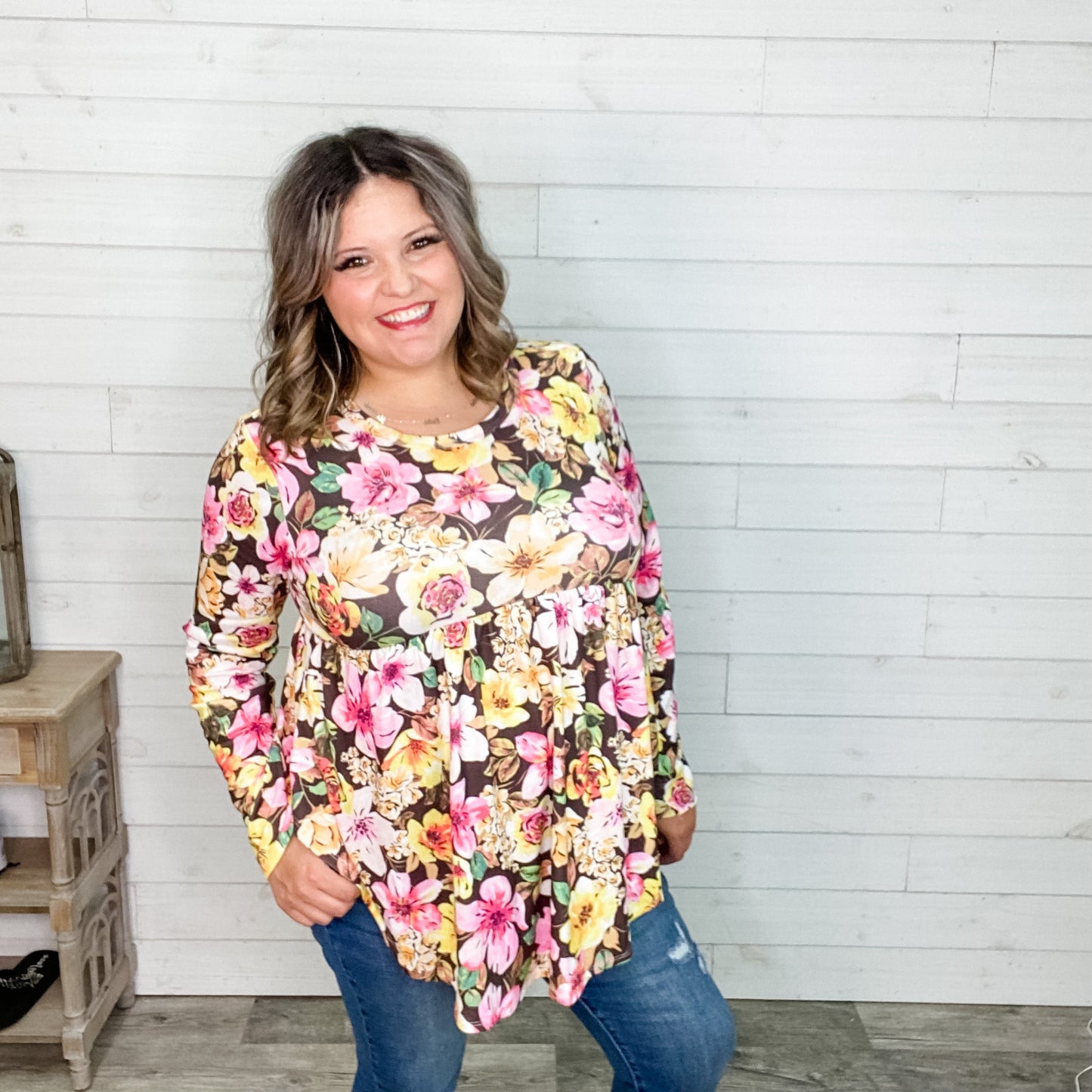 "Girlfriend" Long Sleeve Floral Babydoll