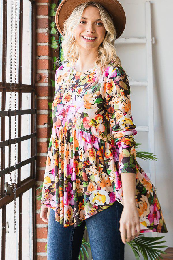 "Girlfriend" Long Sleeve Floral Babydoll