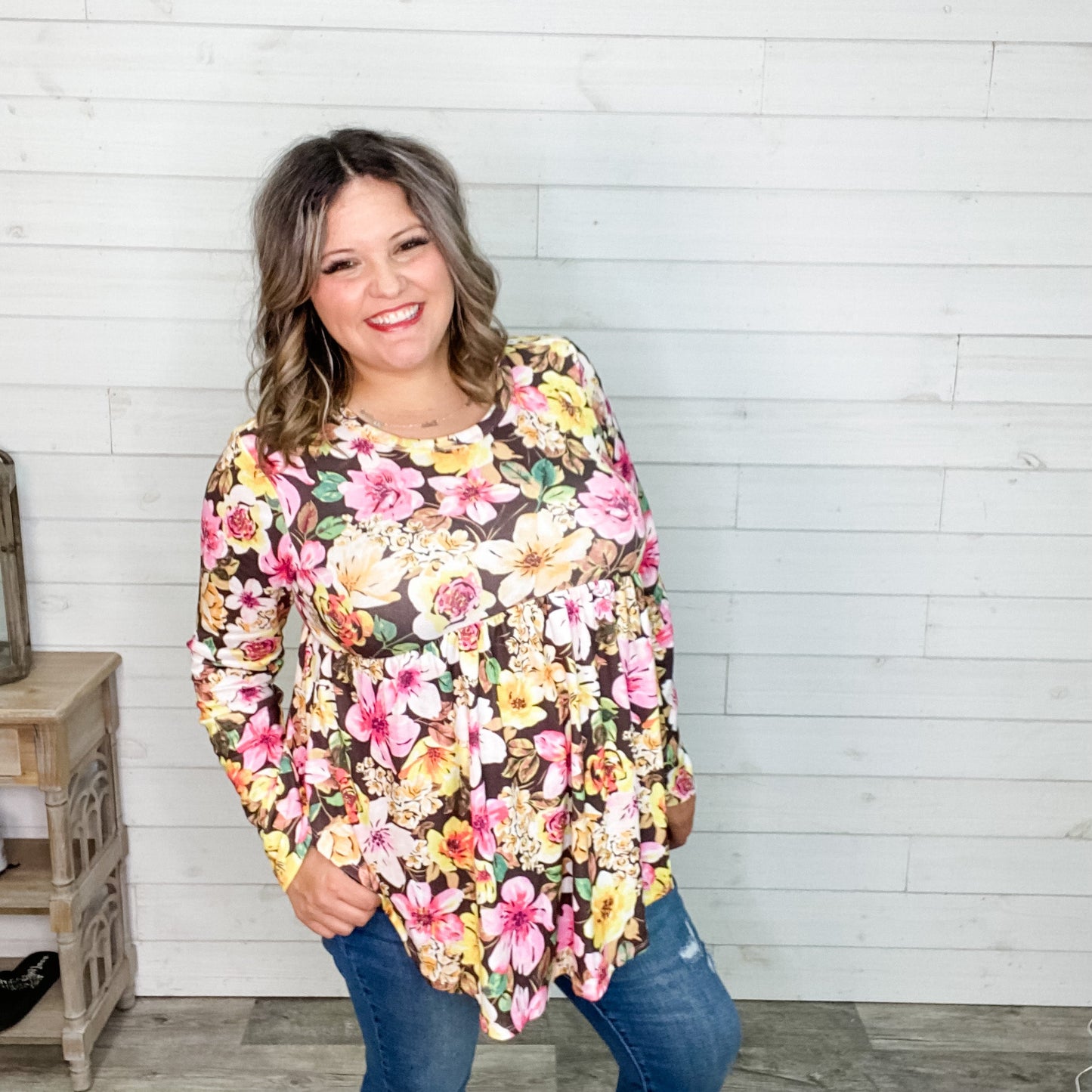 "Girlfriend" Long Sleeve Floral Babydoll