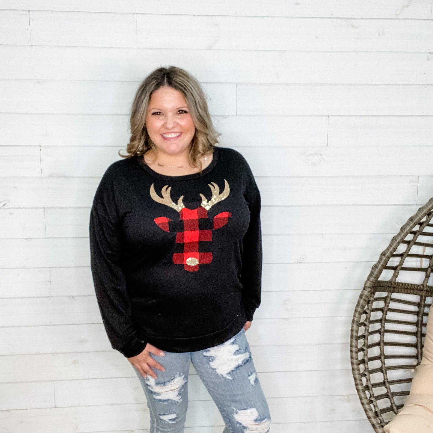 Gold Sequined Reindeer Long Sleeve Weekender
