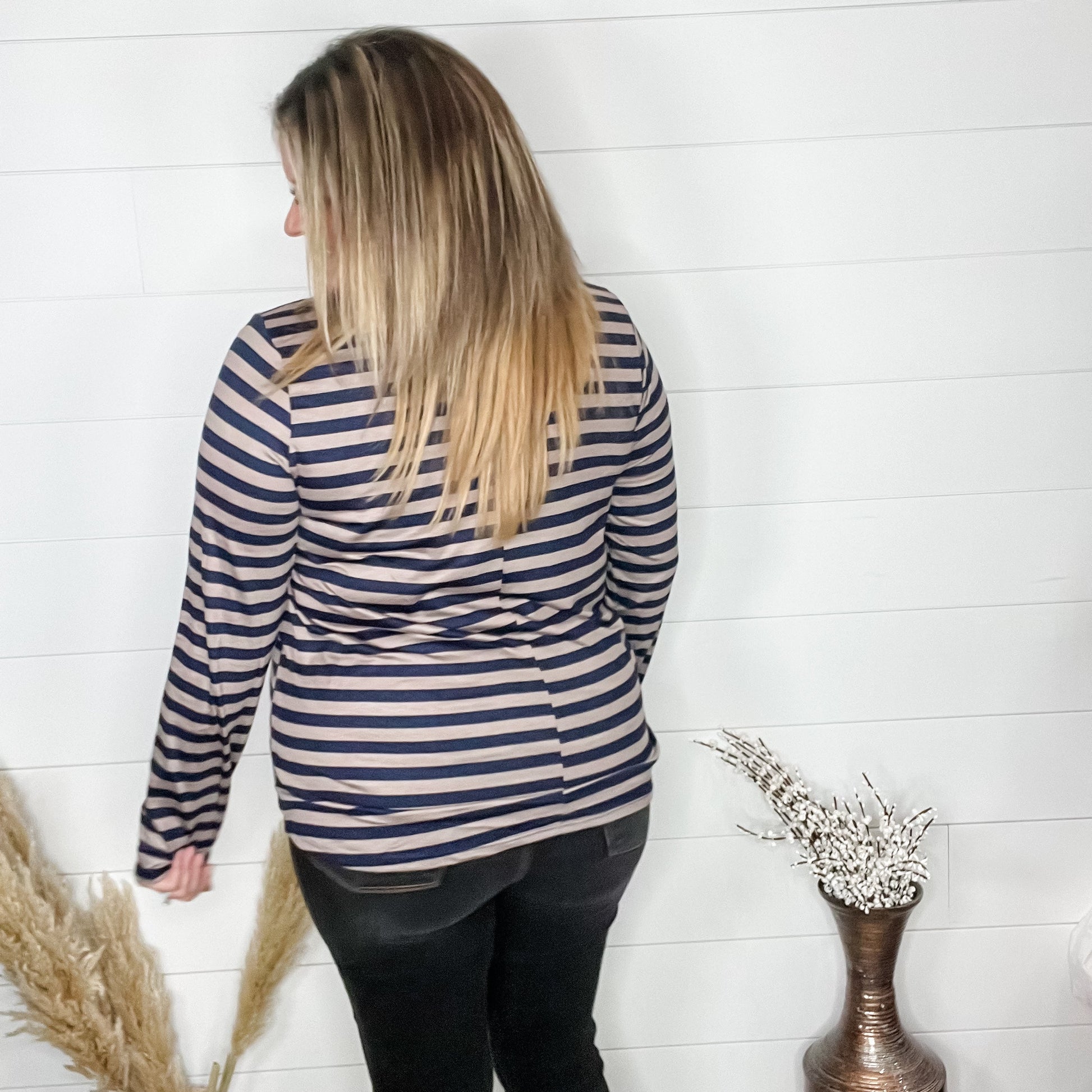 "Got Me" Long Sleeve Striped Top (Navy Mocha)