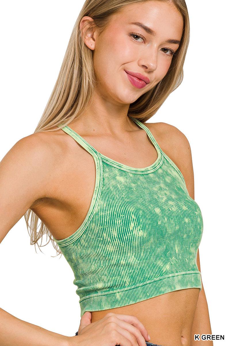 "Grace" Mineral Wash Ribbed Seamless Cropped Cami Top
