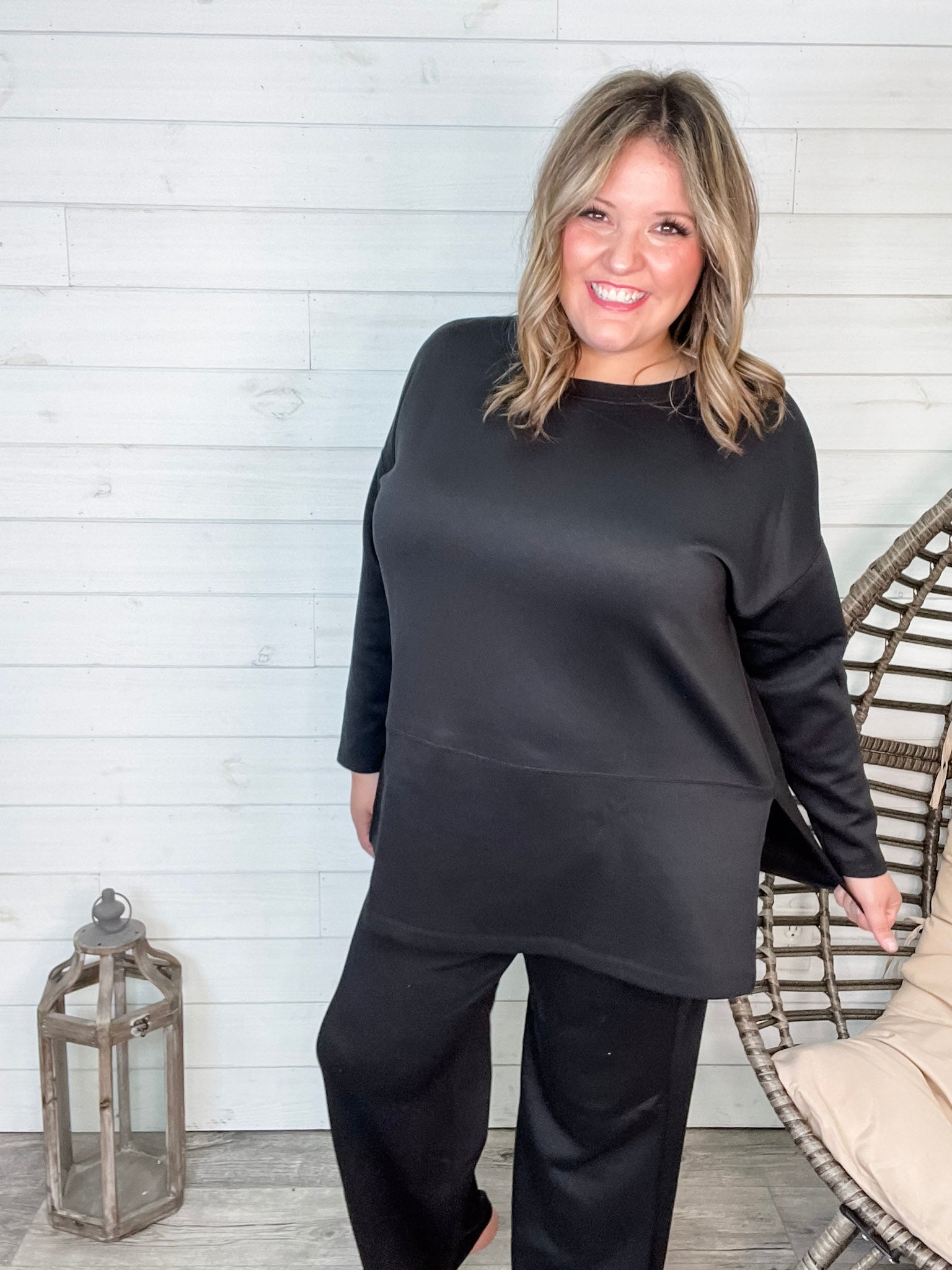 "Greece" Long Sleeve Top and Wide Leg Pants (Black)-Lola Monroe Boutique