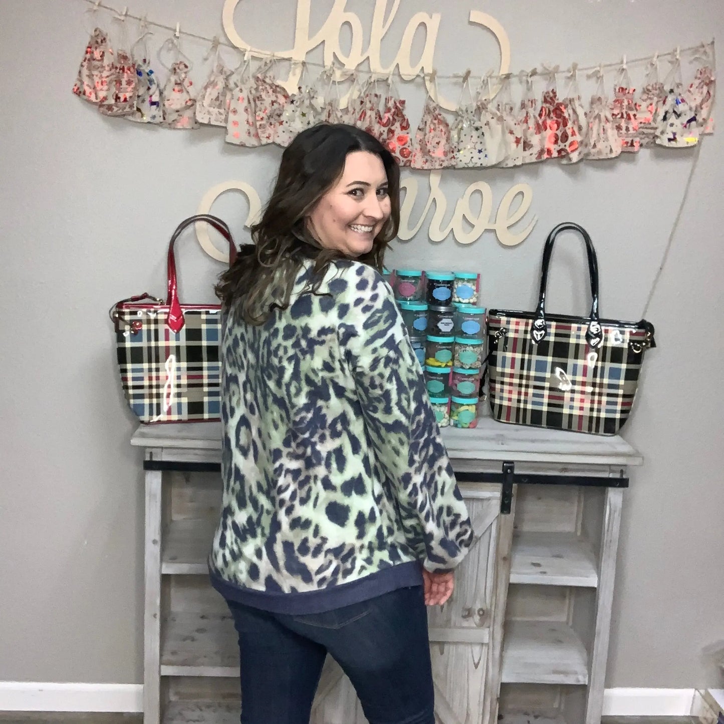 "Green Eyed Jungle Cat" Animal Print Bubble Sleeve Top