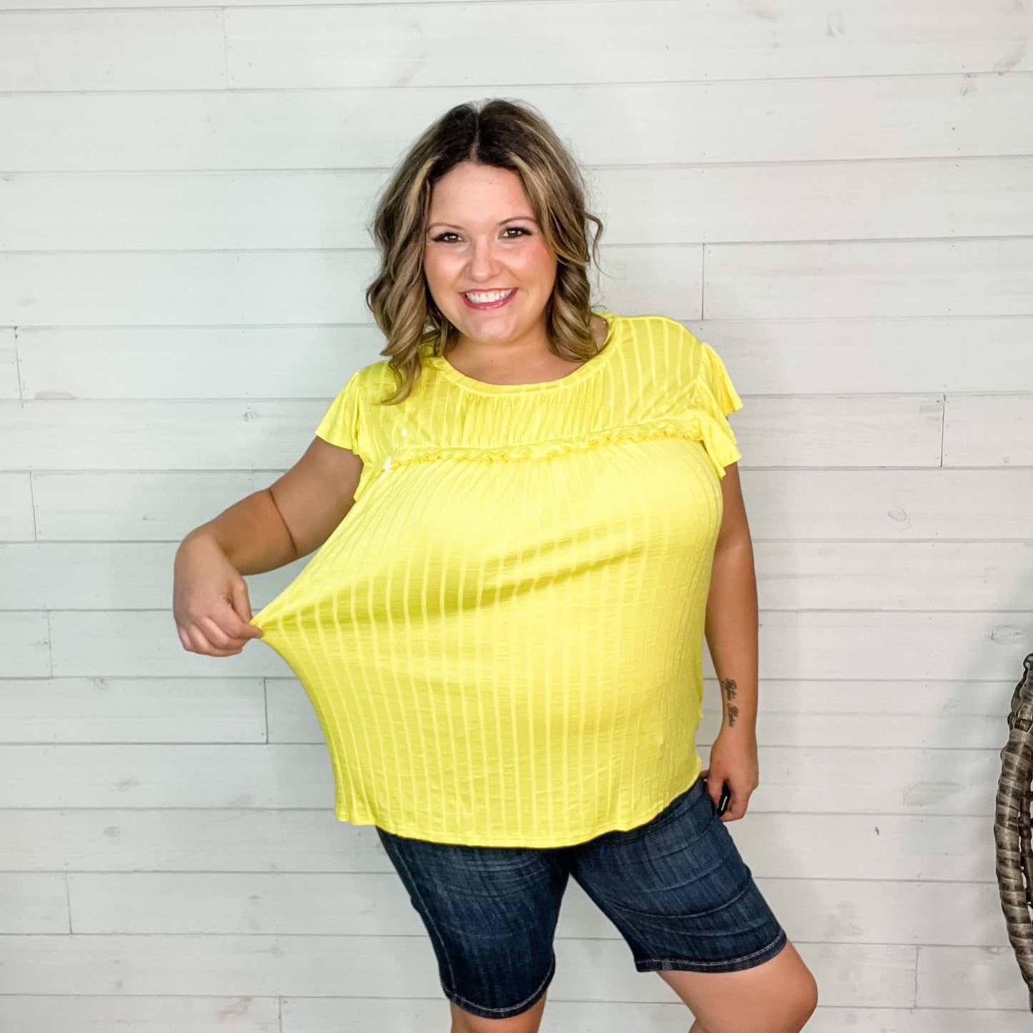 "Harris" Ruffle Cap Sleeve Ribbed Top