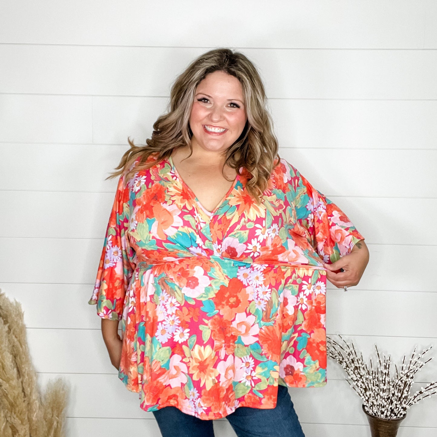 "Honest" 3/4 Sleeve V Neck Empire Waist