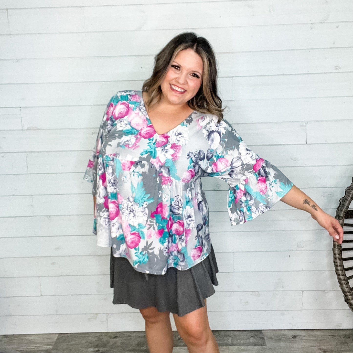 "Hugo" Floral 3/4 Ruffle Sleeve Babydoll