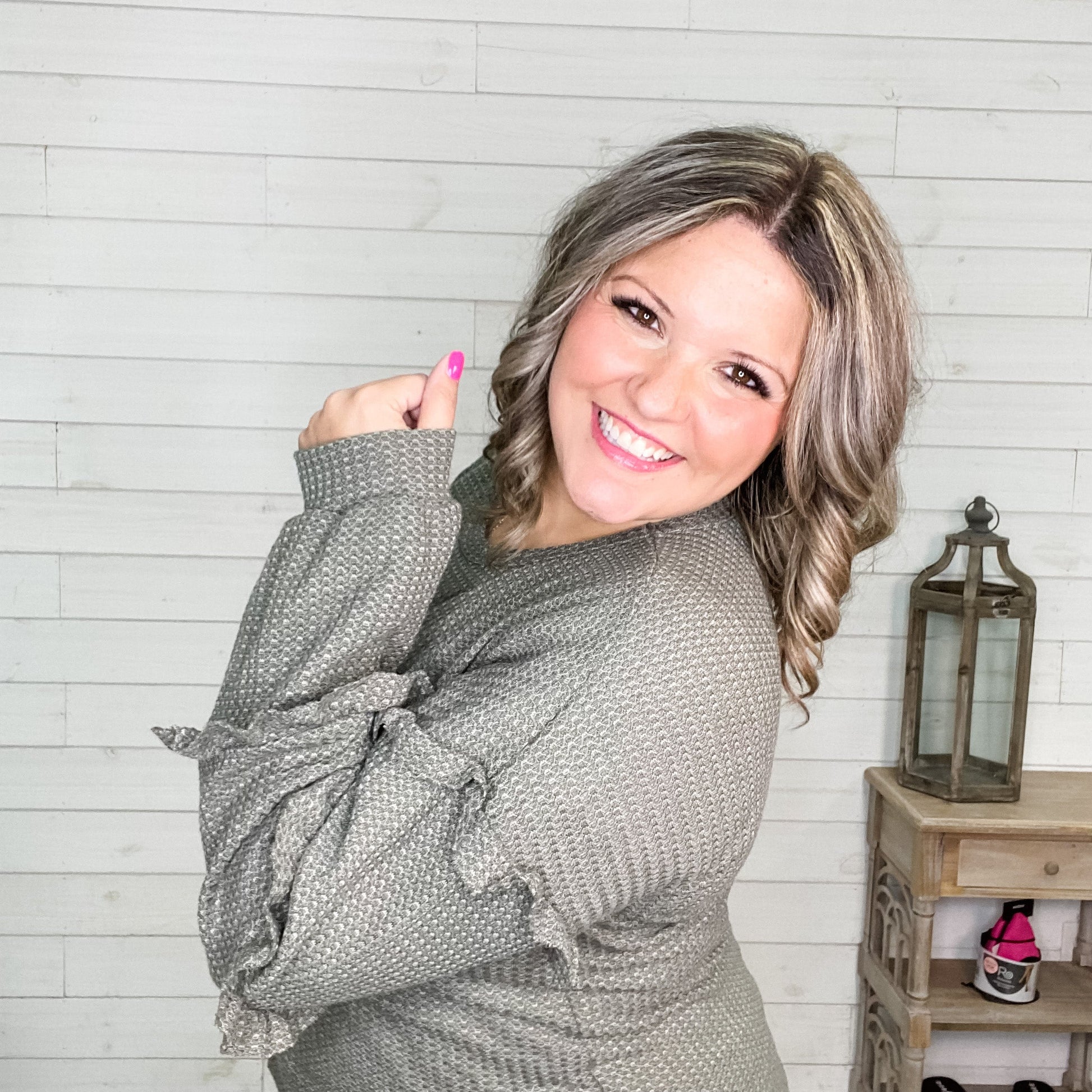 "I Like It" Long Sleeve with Ruffle Detail (Black or Olive)