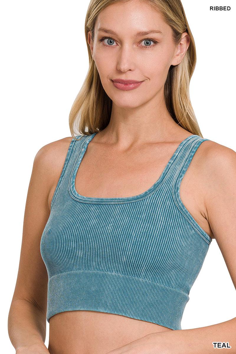 "I'm With The Band" Mineral Wash Ribbed Square Neck Cropped Bralette Tank (Multiple Colors)