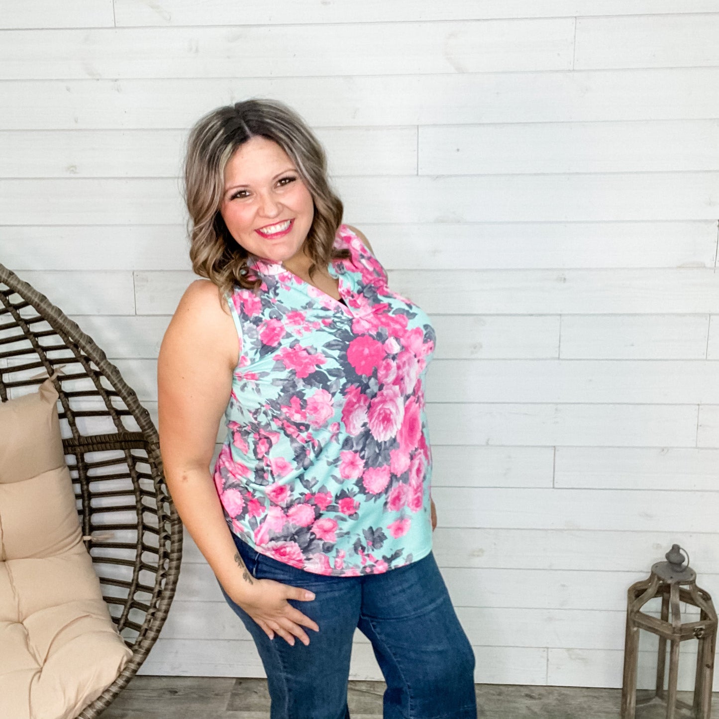 "Imagine That" Floral Split Neck Tank