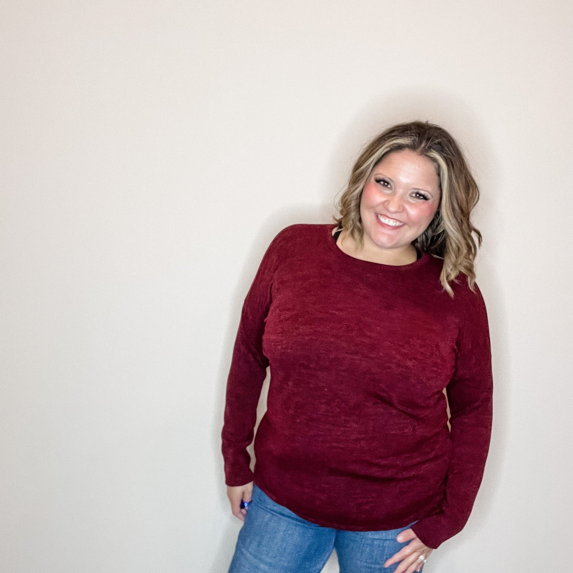 "In Every Color" Long Sleeve Round Neck (Burgundy)